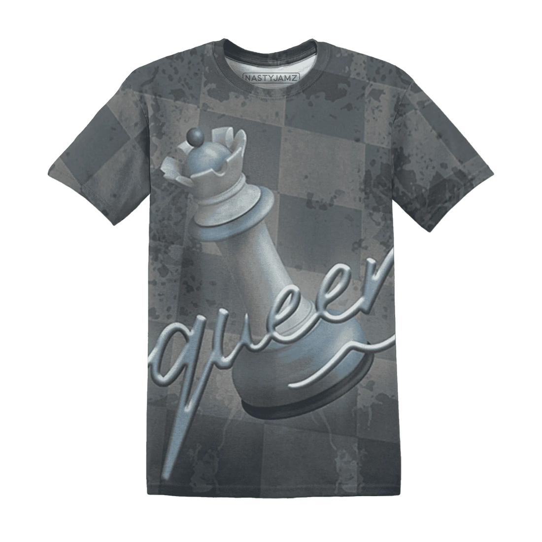 Mid-Diffused-Blue-Grey-1s-T-Shirt-Match-Black-Queen-3D