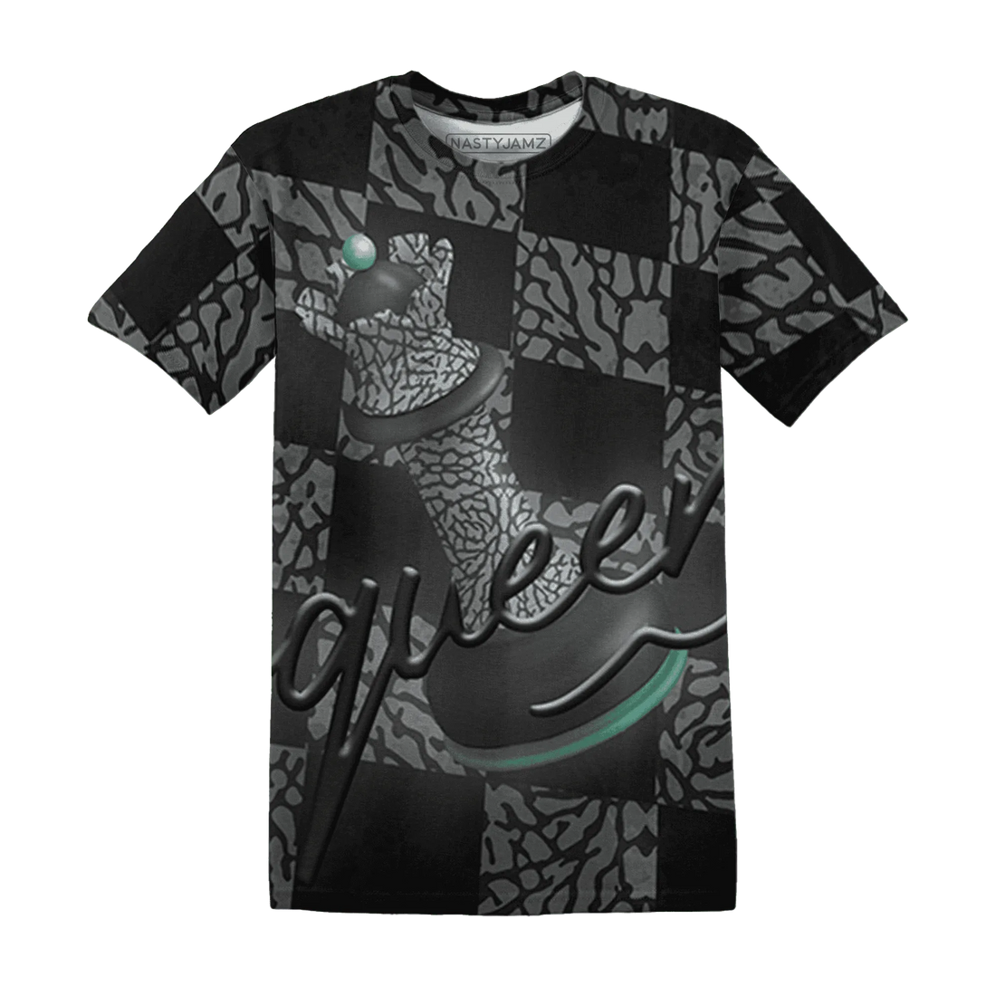 Green-Glow-3s-T-Shirt-Match-Black-Queen-3D