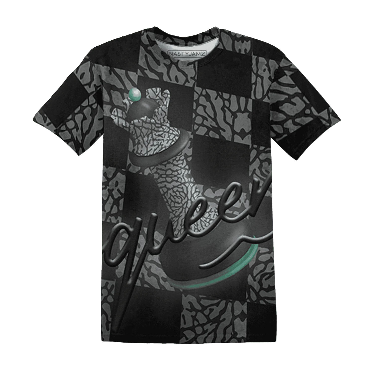 Green-Glow-3s-T-Shirt-Match-Black-Queen-3D