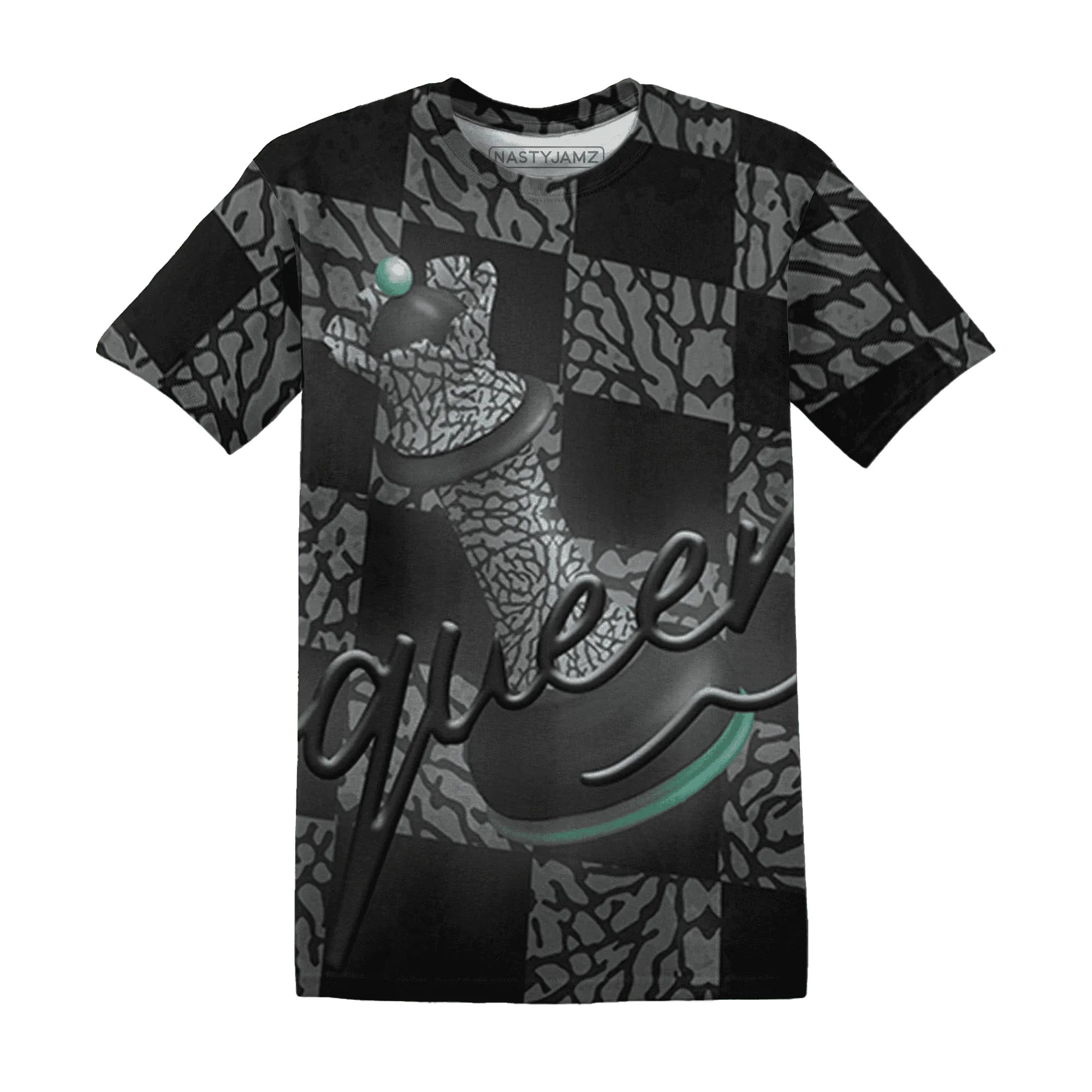 Green-Glow-3s-T-Shirt-Match-Black-Queen-3D