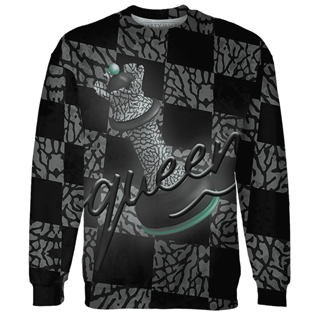 Green-Glow-3s-Sweatshirt-Match-Black-Queen-3D
