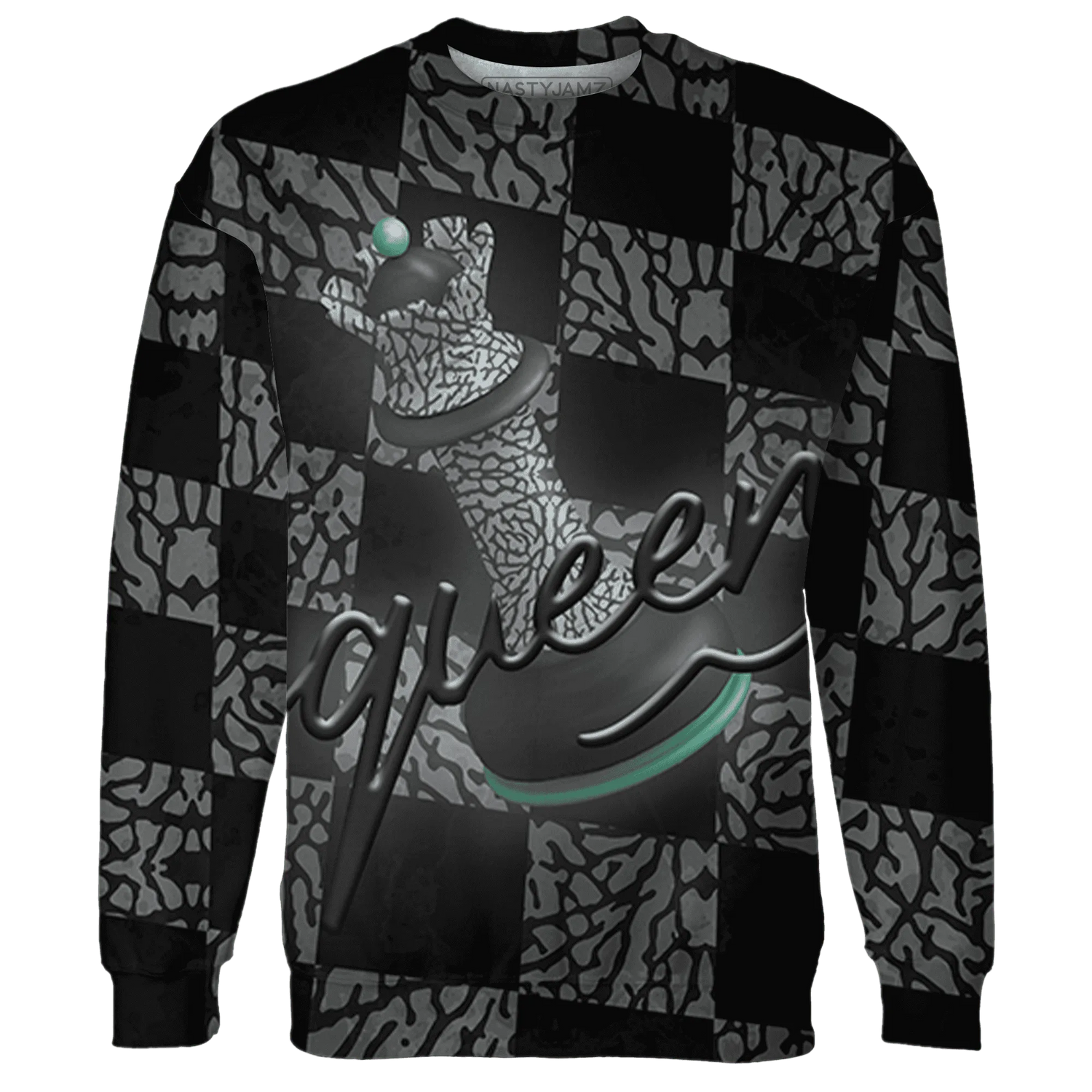 Green-Glow-3s-Sweatshirt-Match-Black-Queen-3D