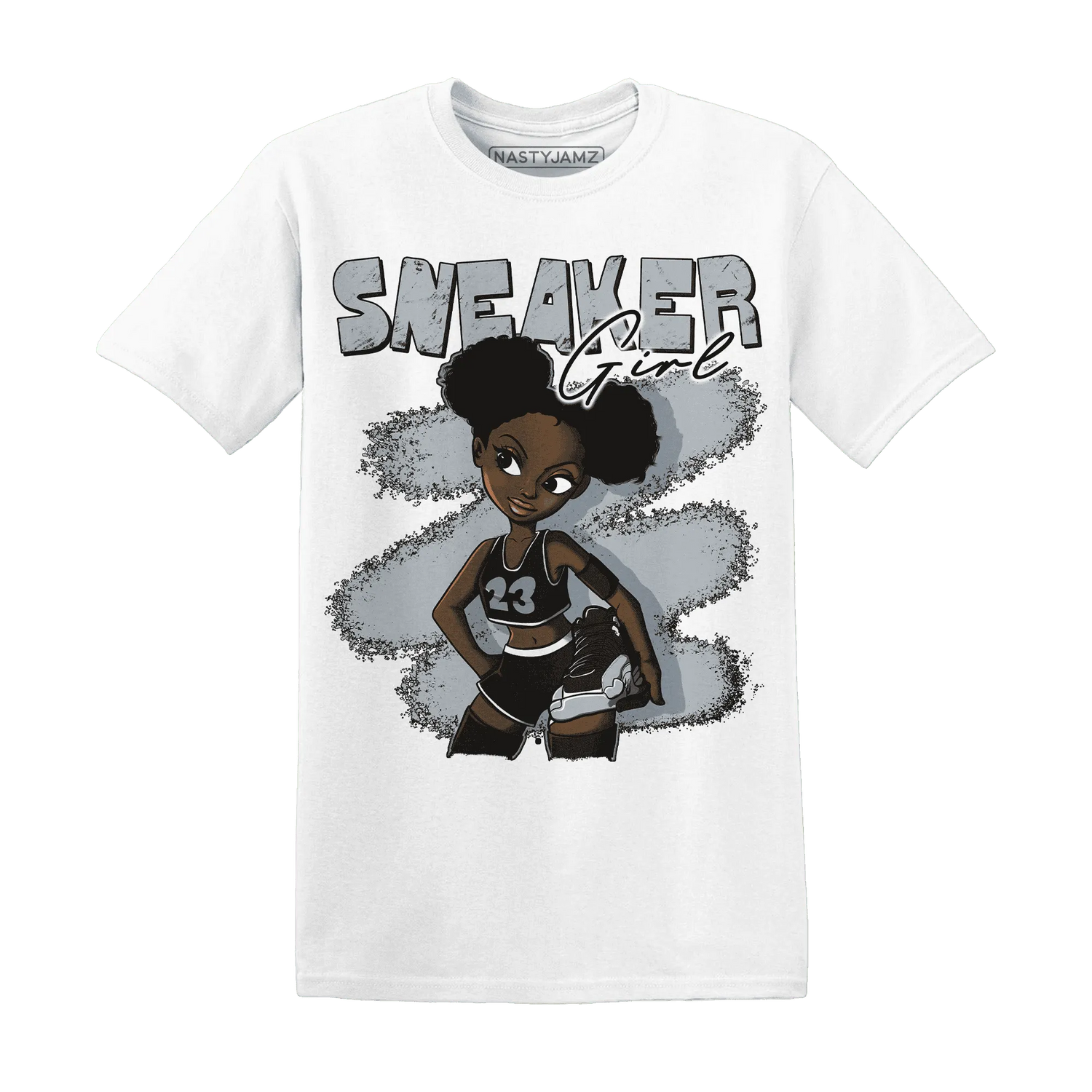 NastyJamz-Wolf-Grey-12s-T-Shirt-Match-Black-Sneaker-Girl