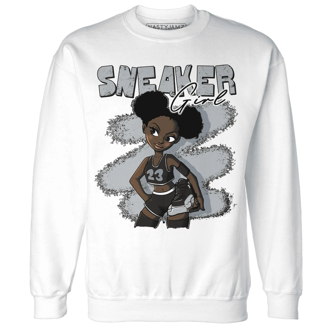 NastyJamz-Wolf-Grey-12s-Sweatshirt-Match-Black-Sneaker-Girl