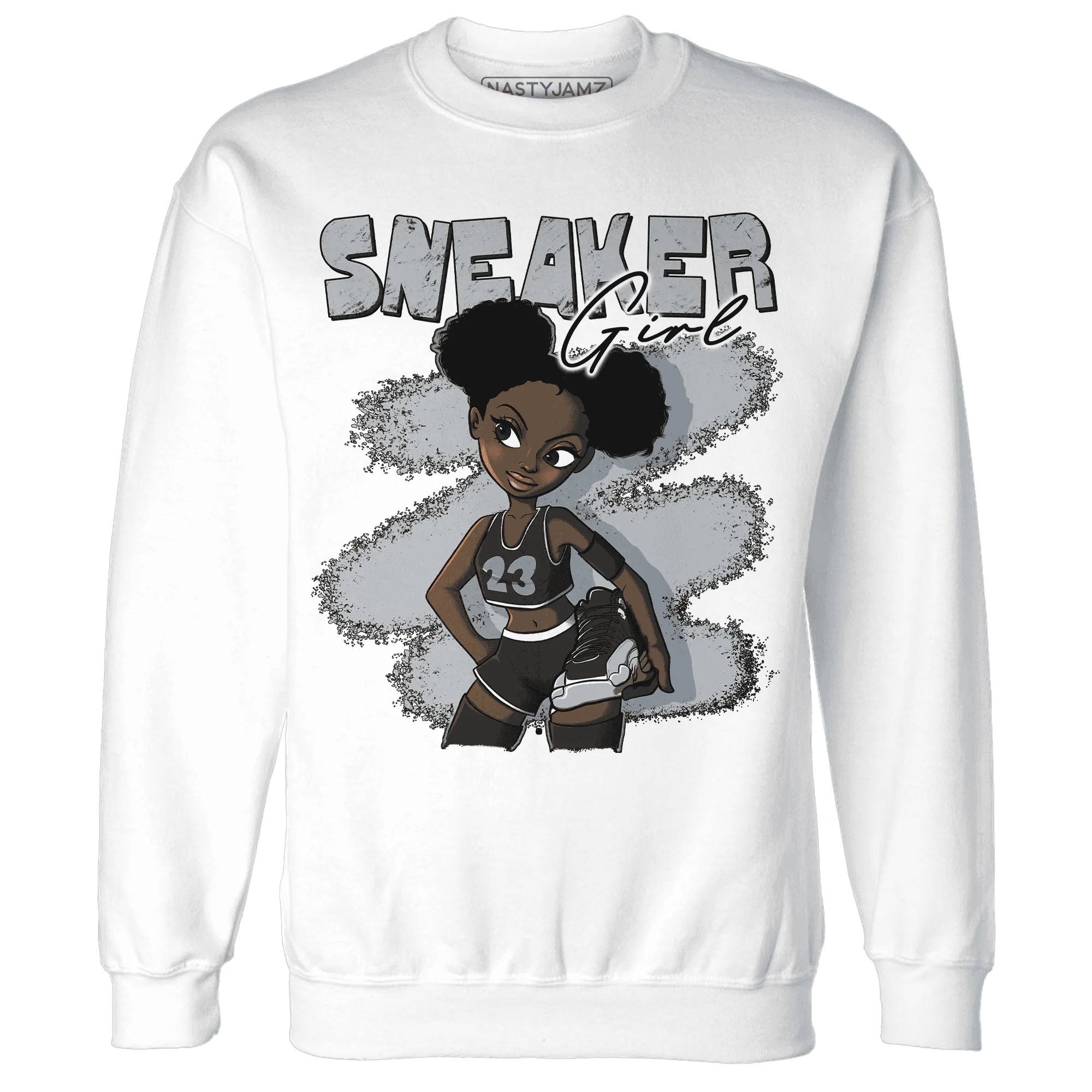 NastyJamz-Wolf-Grey-12s-Sweatshirt-Match-Black-Sneaker-Girl
