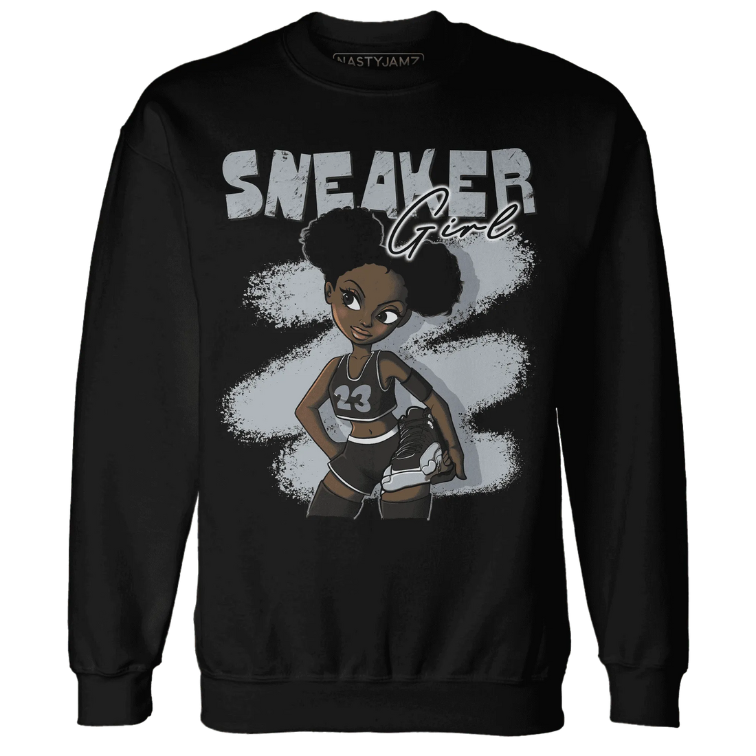 NastyJamz-Wolf-Grey-12s-Sweatshirt-Match-Black-Sneaker-Girl