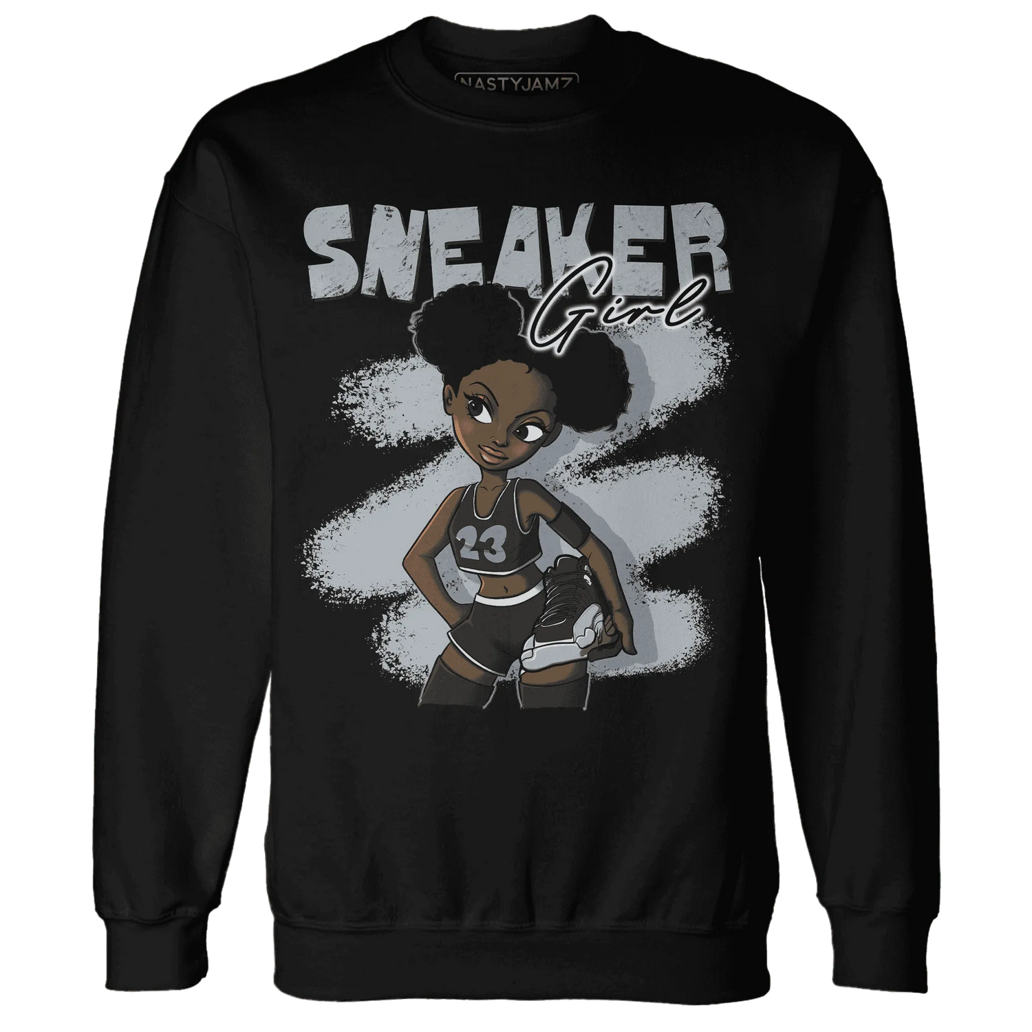 NastyJamz-Wolf-Grey-12s-Sweatshirt-Match-Black-Sneaker-Girl