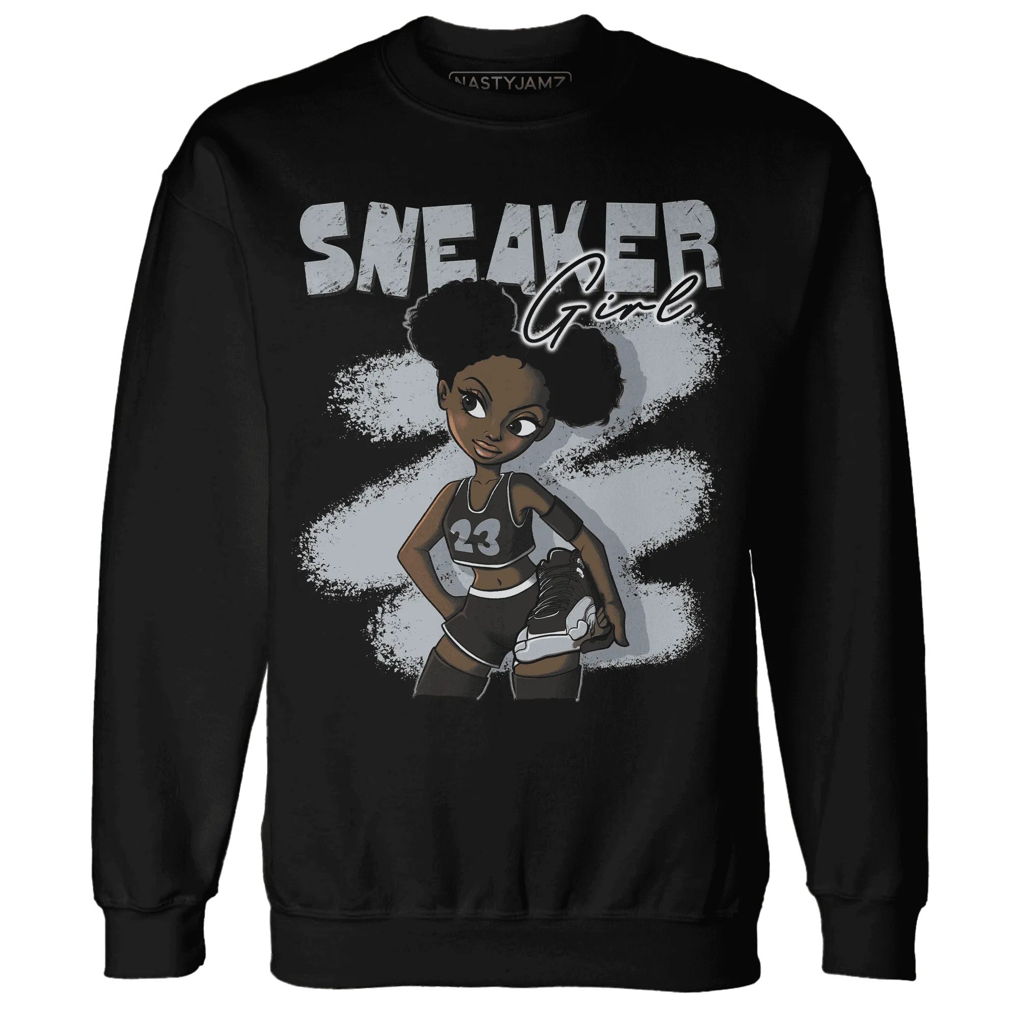 NastyJamz-Wolf-Grey-12s-Sweatshirt-Match-Black-Sneaker-Girl