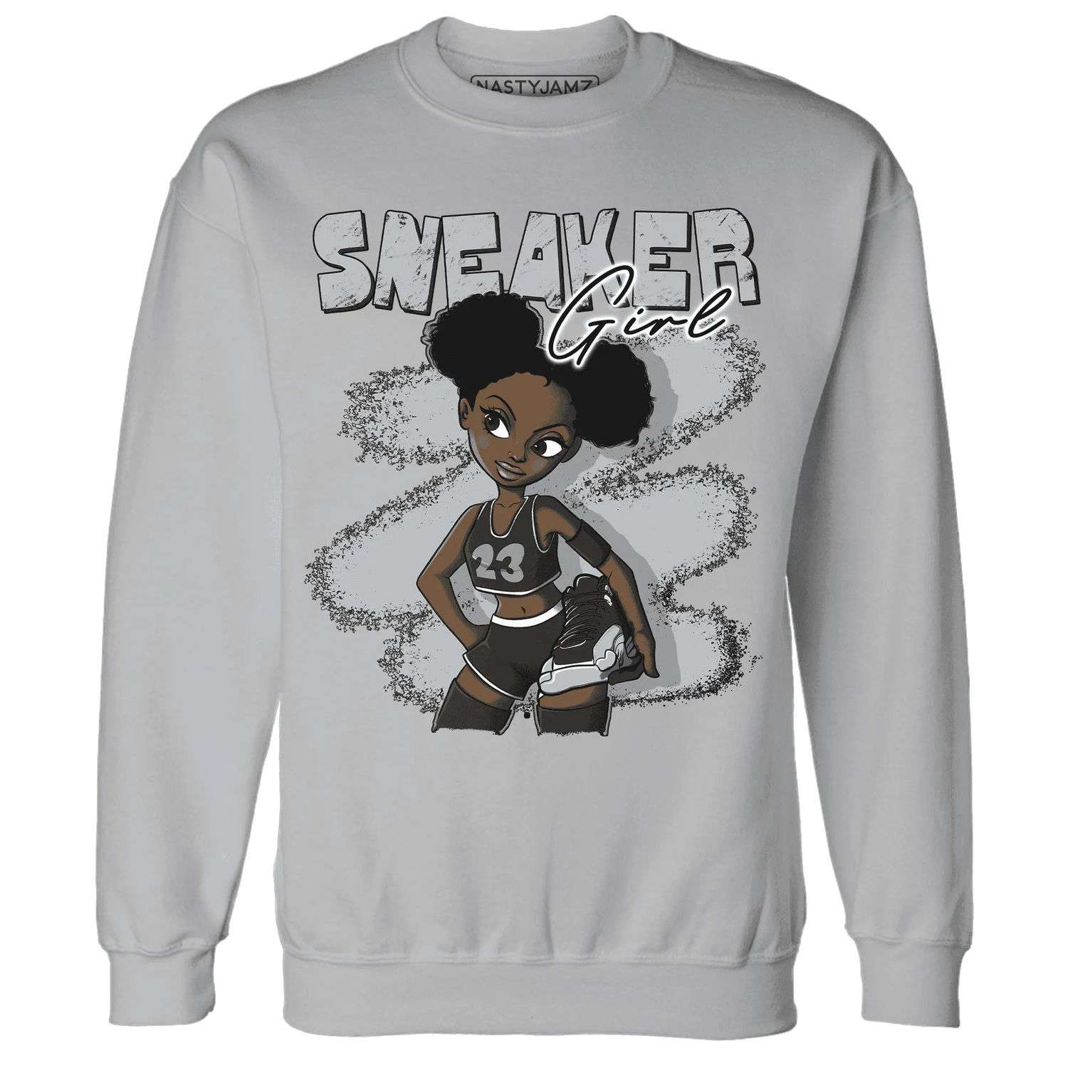 NastyJamz-Wolf-Grey-12s-Sweatshirt-Match-Black-Sneaker-Girl
