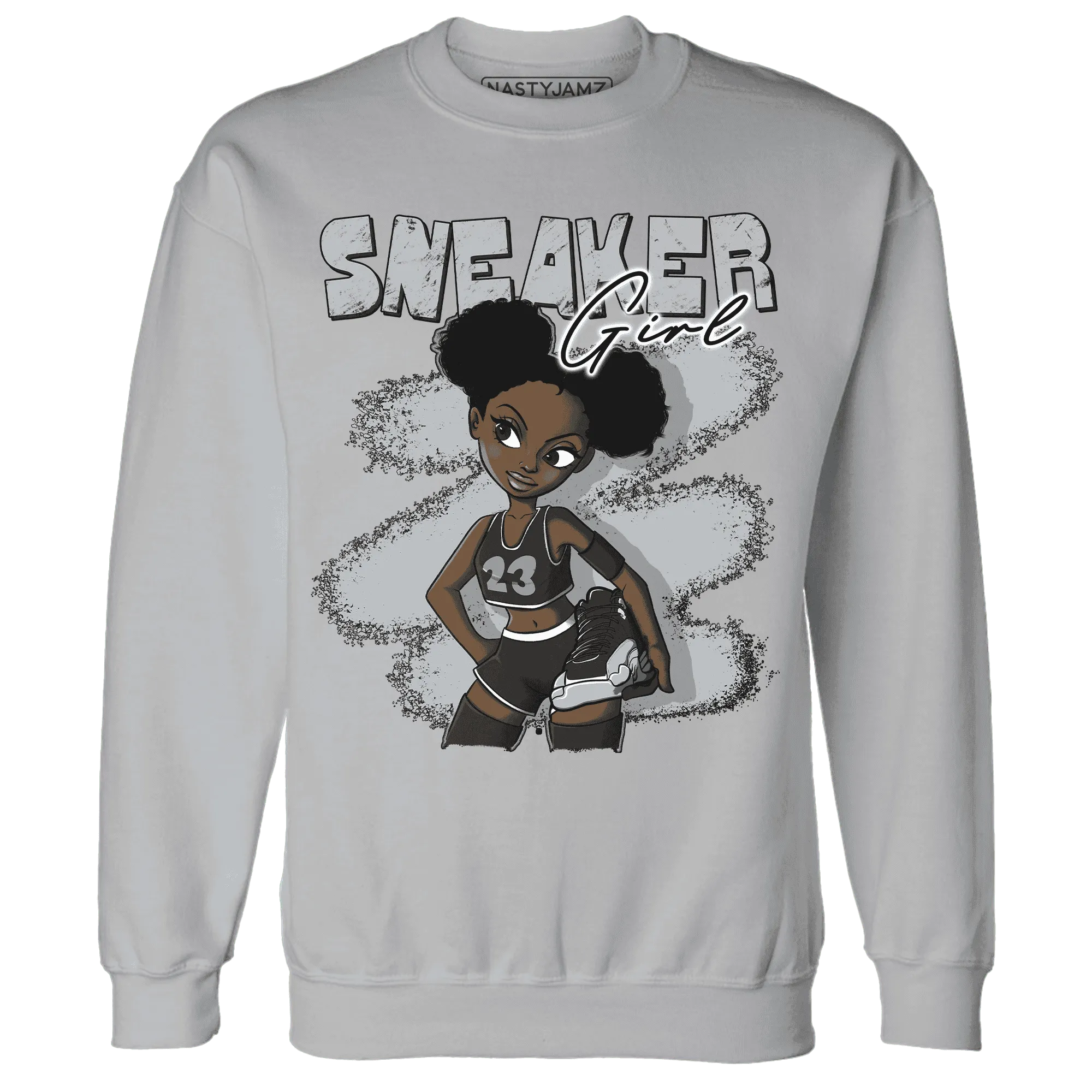 NastyJamz-Wolf-Grey-12s-Sweatshirt-Match-Black-Sneaker-Girl