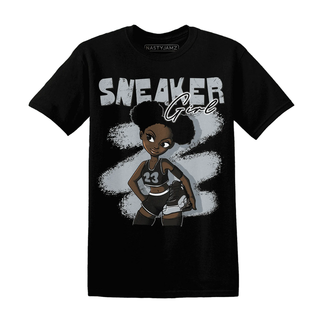 NastyJamz-Wolf-Grey-12s-T-Shirt-Match-Black-Sneaker-Girl