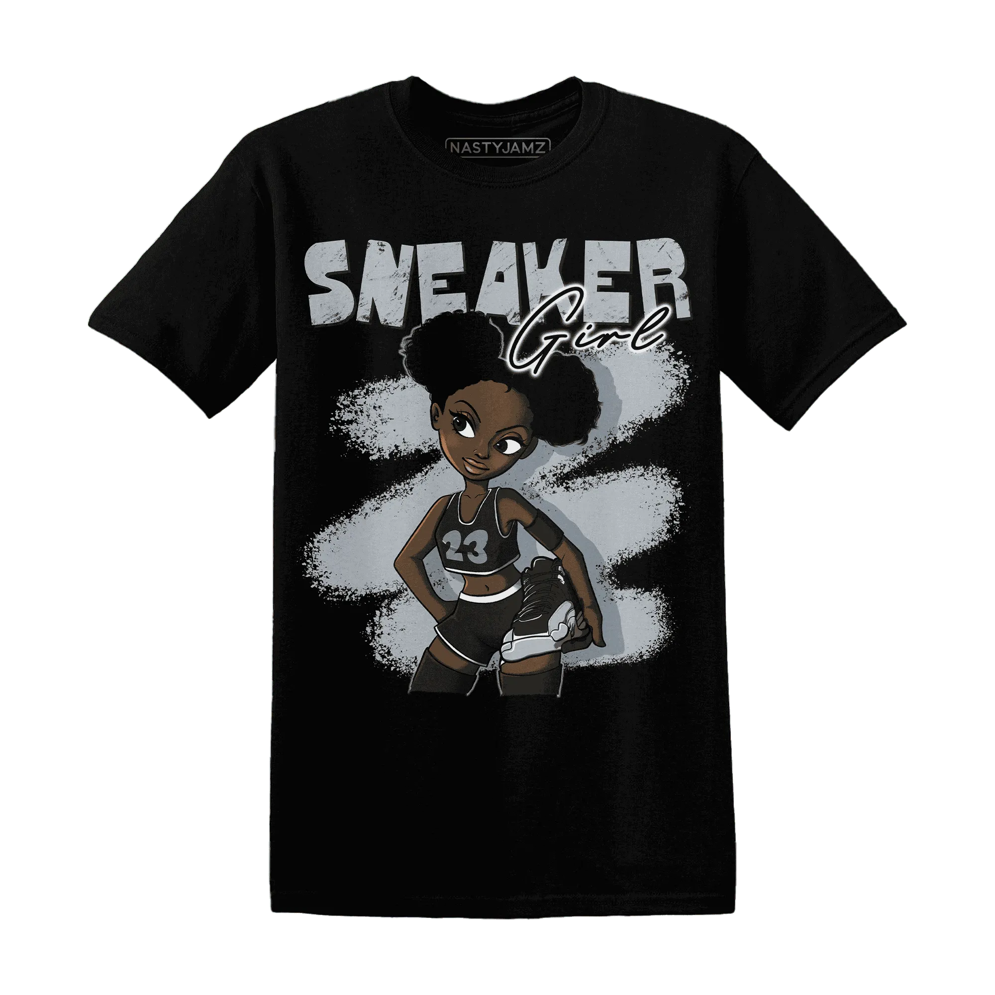 NastyJamz-Wolf-Grey-12s-T-Shirt-Match-Black-Sneaker-Girl