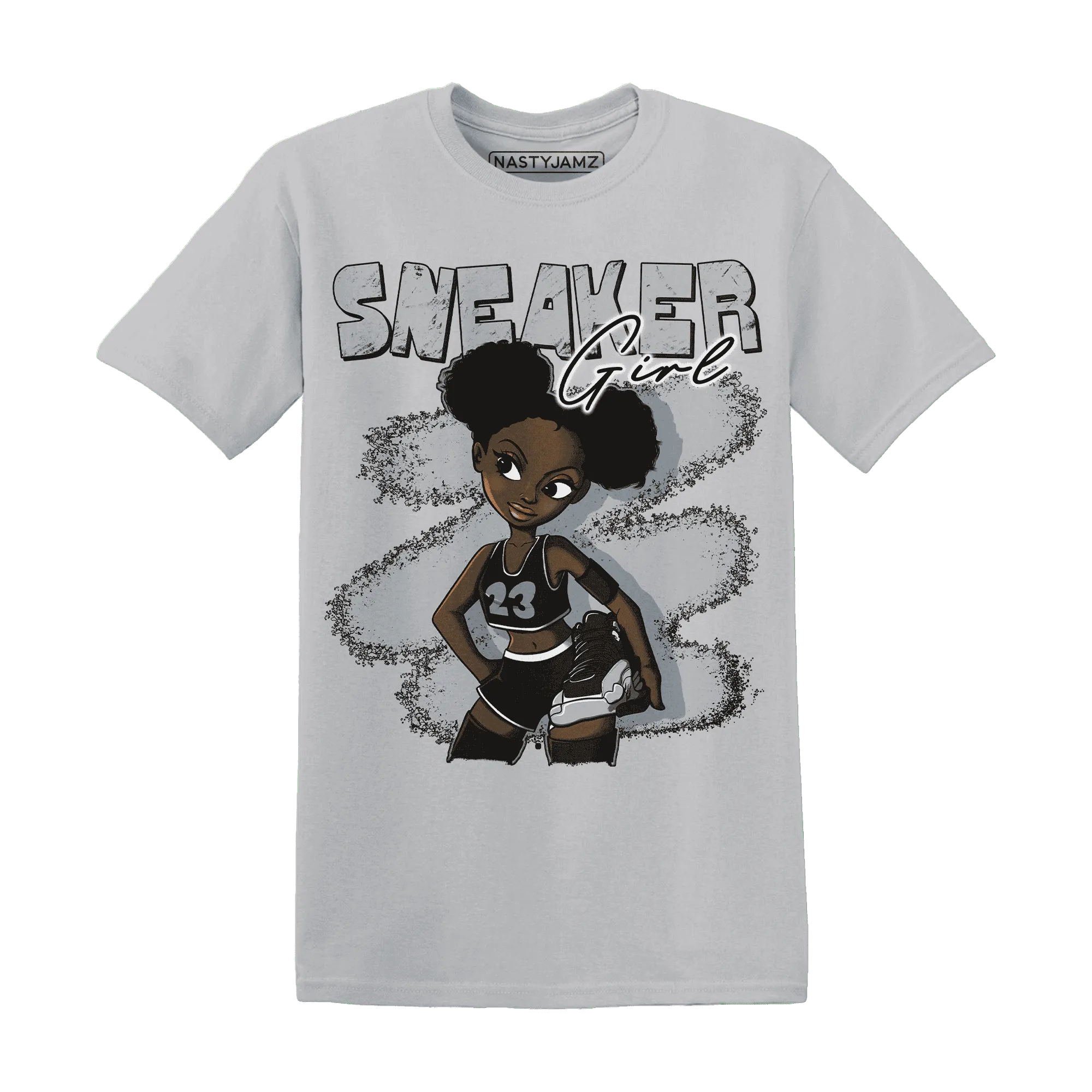 NastyJamz-Wolf-Grey-12s-T-Shirt-Match-Black-Sneaker-Girl