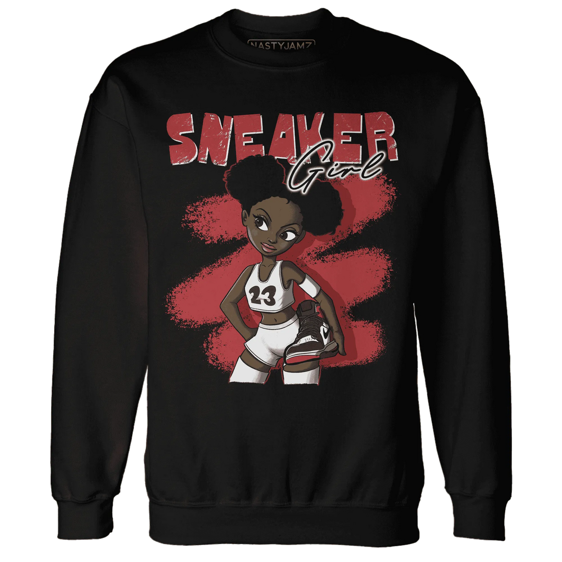 Black-Toe-Reimagined-Red-White-1s-NastyJamz-Sweatshirt-Match-Black-Sneaker-Girl