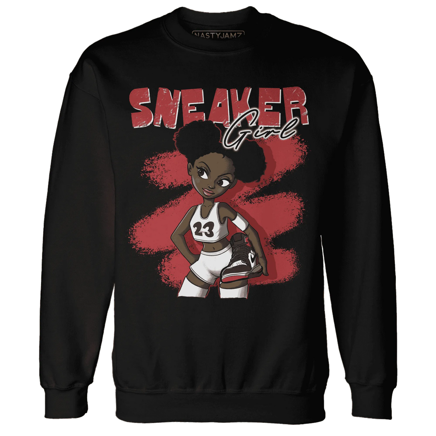 Black-Toe-Reimagined-Red-White-1s-NastyJamz-Sweatshirt-Match-Black-Sneaker-Girl