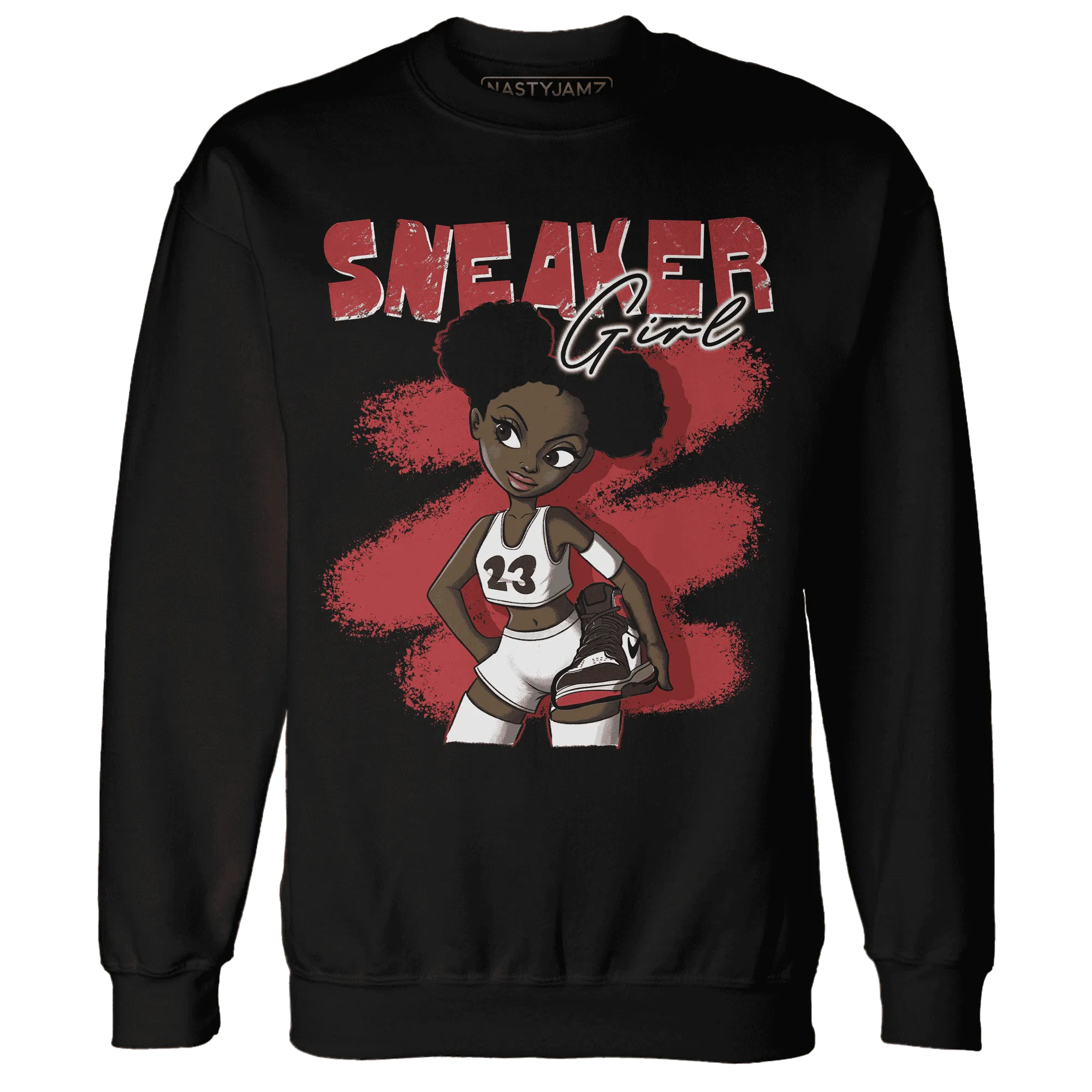 Black-Toe-Reimagined-Red-White-1s-NastyJamz-Sweatshirt-Match-Black-Sneaker-Girl