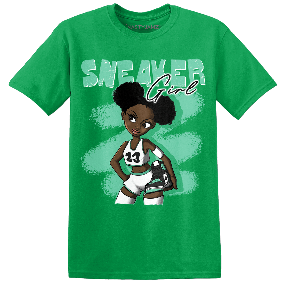 High OG Green Glow 1s T Shirt Match Black Sneaker Girl - NastyJamz