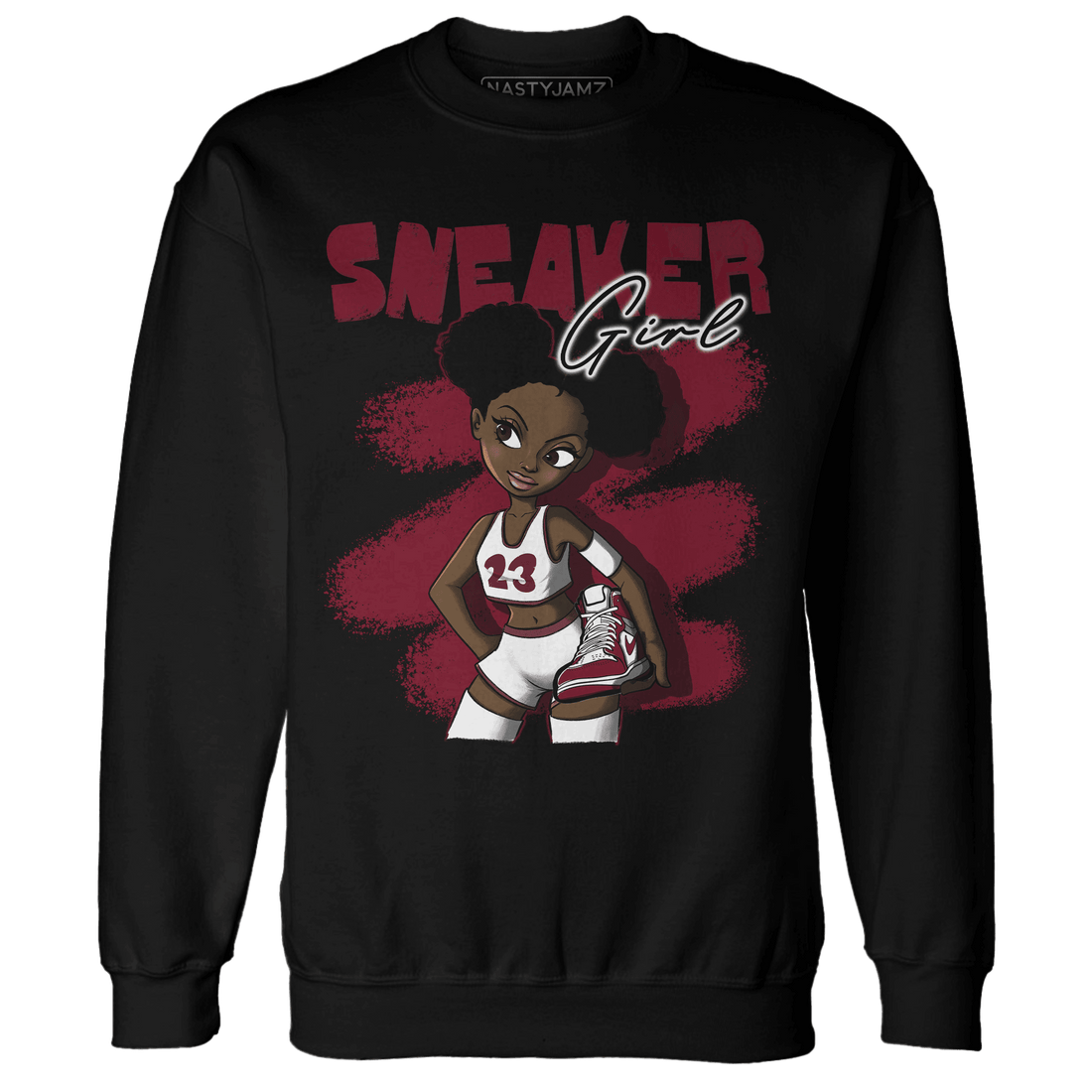 High White Team Red 1s Sweatshirt Match Black Sneaker Girl - NastyJamz