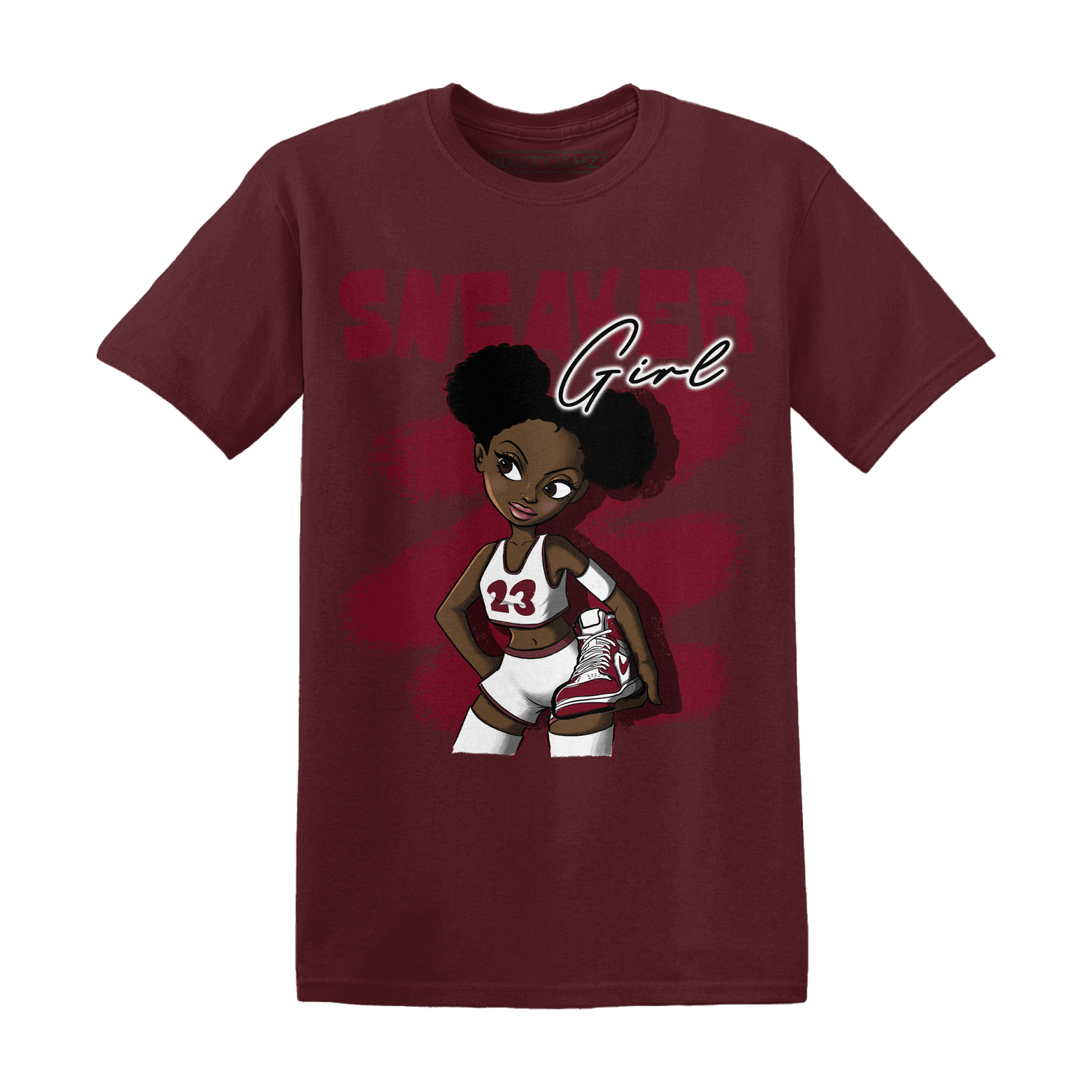 High White Team Red 1s T Shirt Match Black Sneaker Girl - NastyJamz