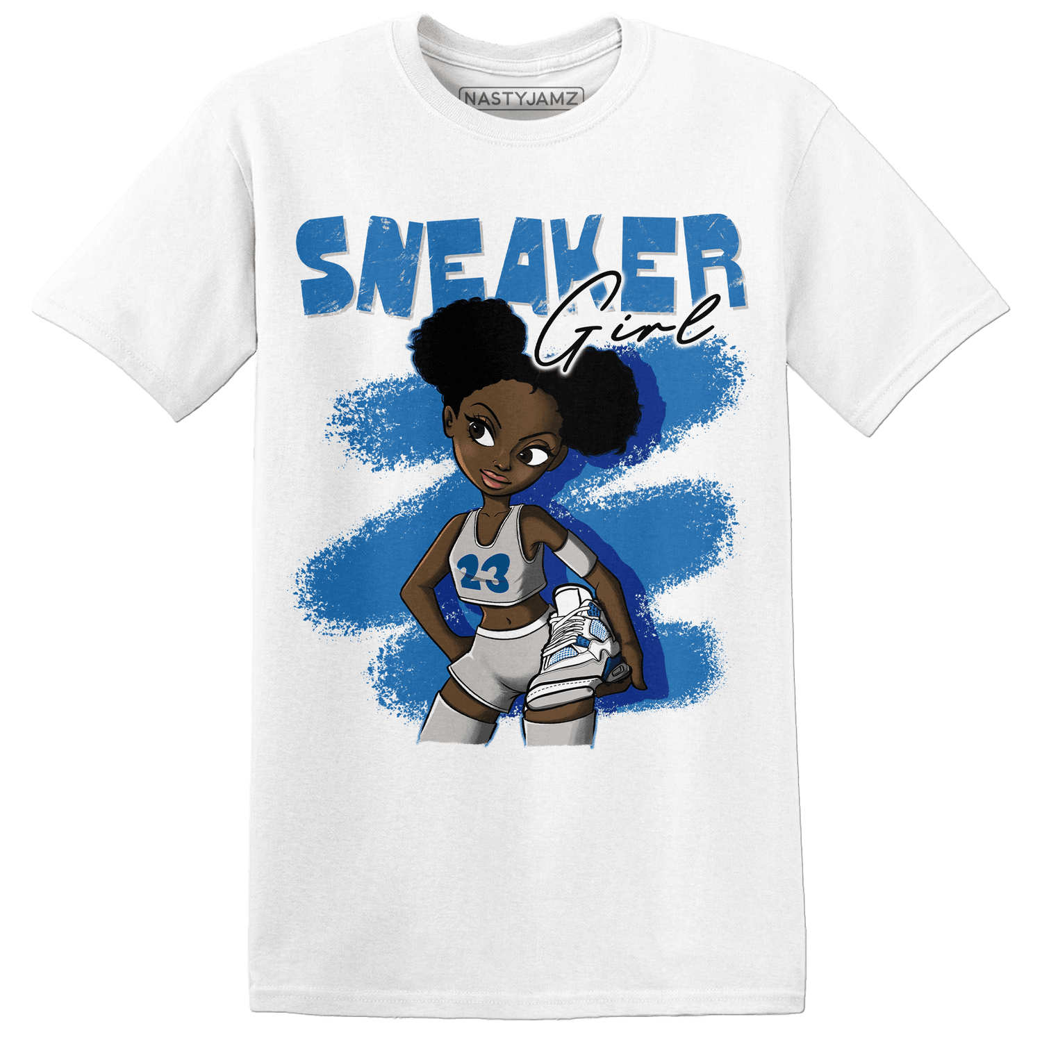 Industrial Blue 4s T Shirt Match Black Sneaker Girl - NastyJamz