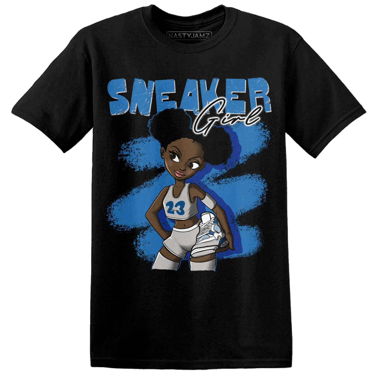 Industrial Blue 4s T Shirt Match Black Sneaker Girl - NastyJamz