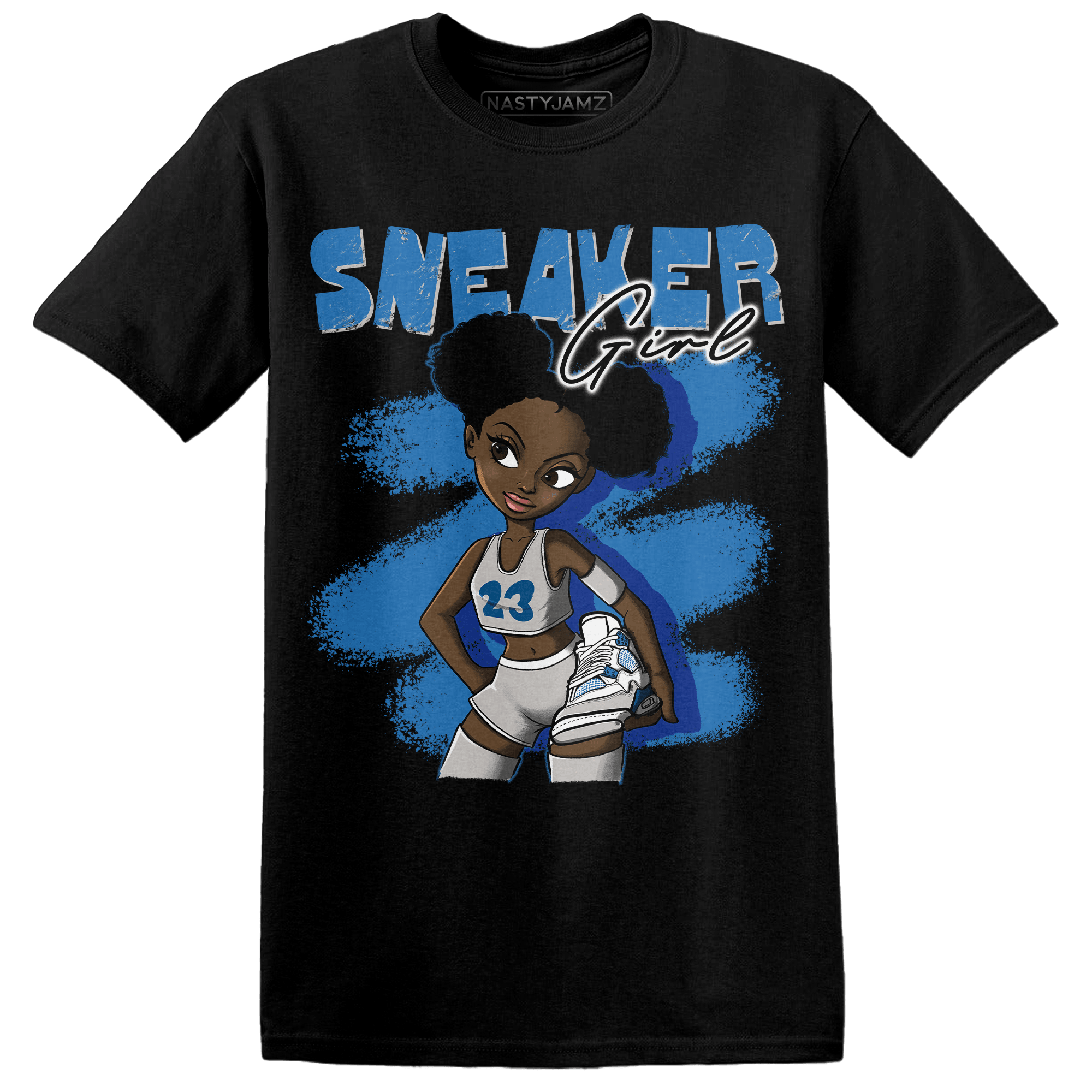 Industrial Blue 4s T Shirt Match Black Sneaker Girl - NastyJamz