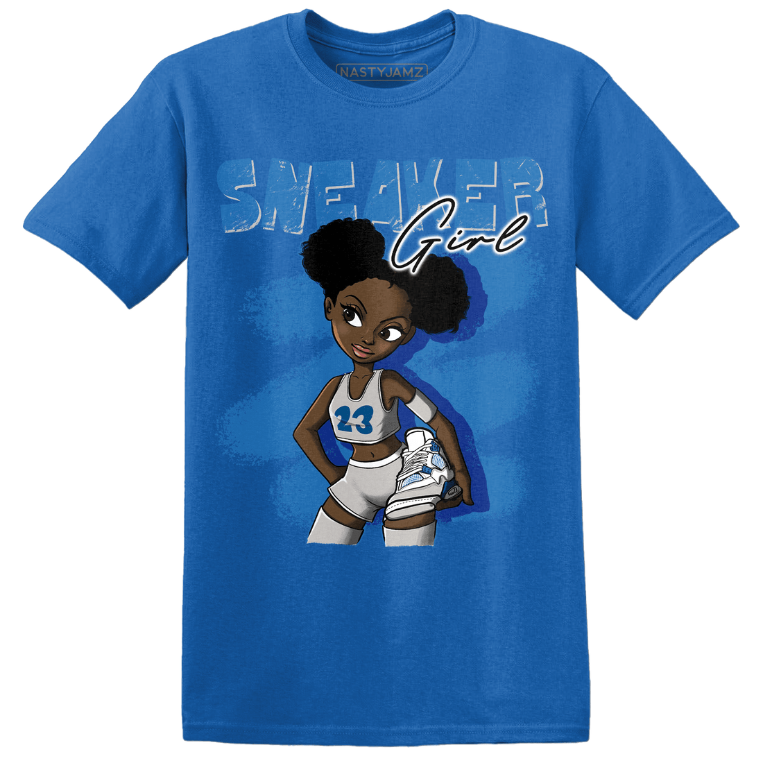 Industrial Blue 4s T Shirt Match Black Sneaker Girl - NastyJamz