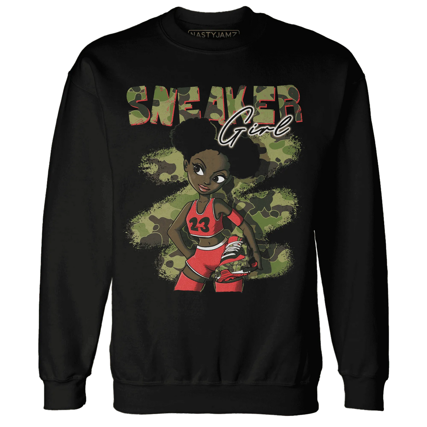 AM-90-Dark-Sage-Solar-Red-NastyJamz-Sweatshirt-Match-Black-Sneaker-Girl