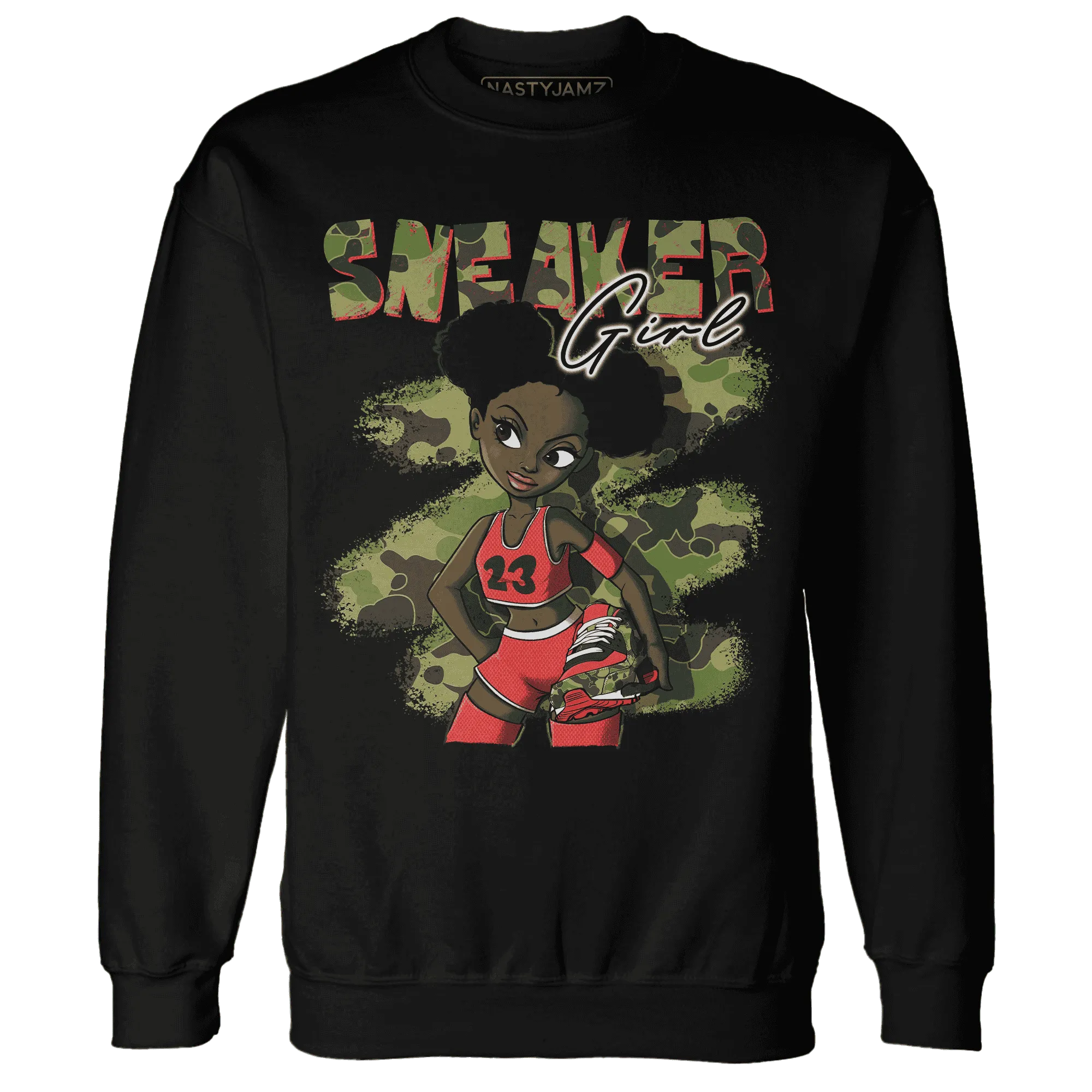 AM-90-Dark-Sage-Solar-Red-NastyJamz-Sweatshirt-Match-Black-Sneaker-Girl