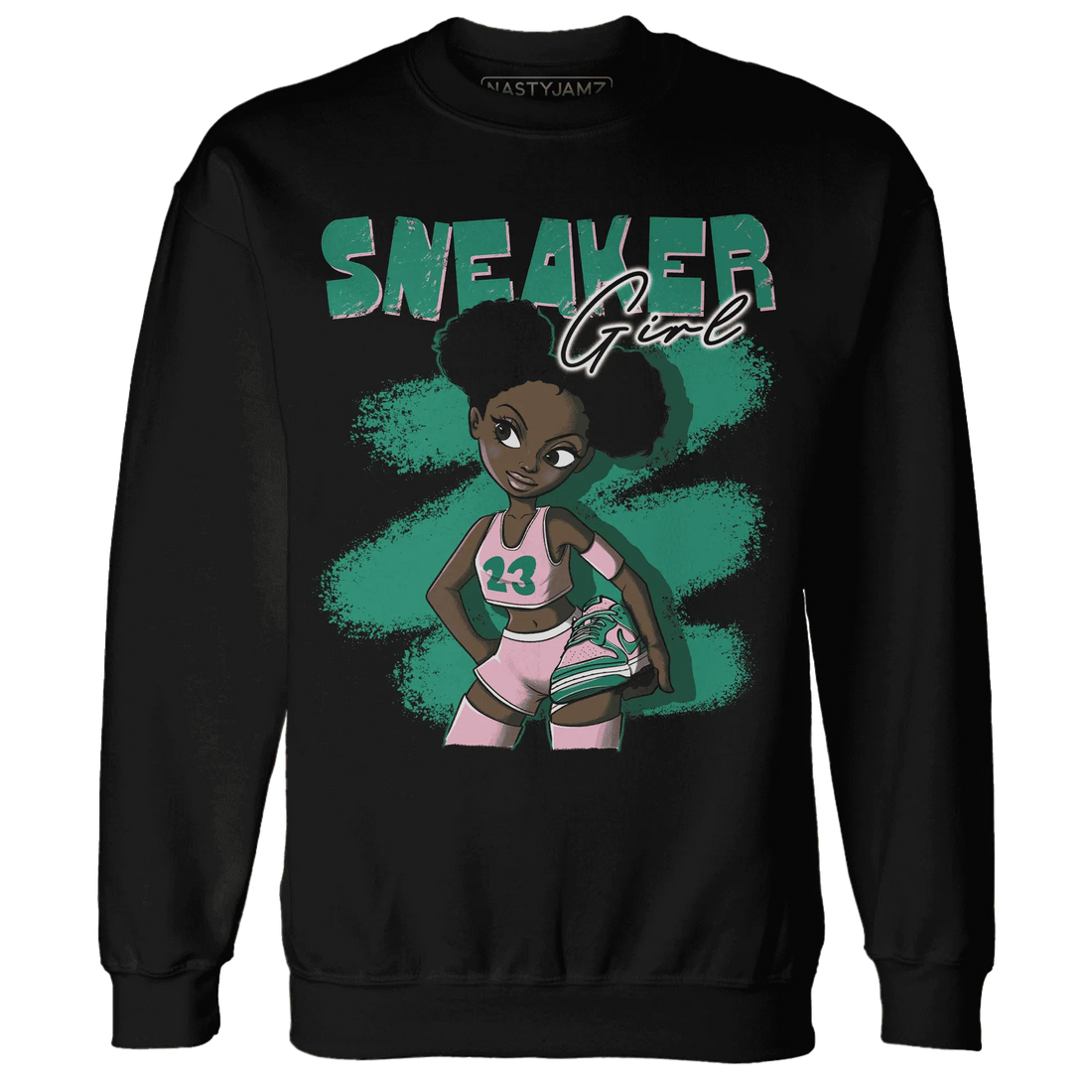 NastyJamz-Dunk-Pink-Malachite-Medium-Soft-Low-Sail-Sweatshirt-Match-Black-Sneaker-Girl