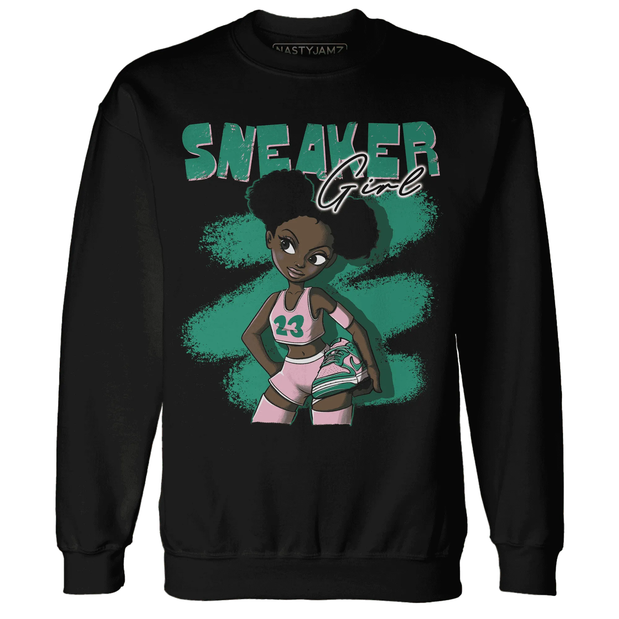 NastyJamz-Dunk-Pink-Malachite-Medium-Soft-Low-Sail-Sweatshirt-Match-Black-Sneaker-Girl