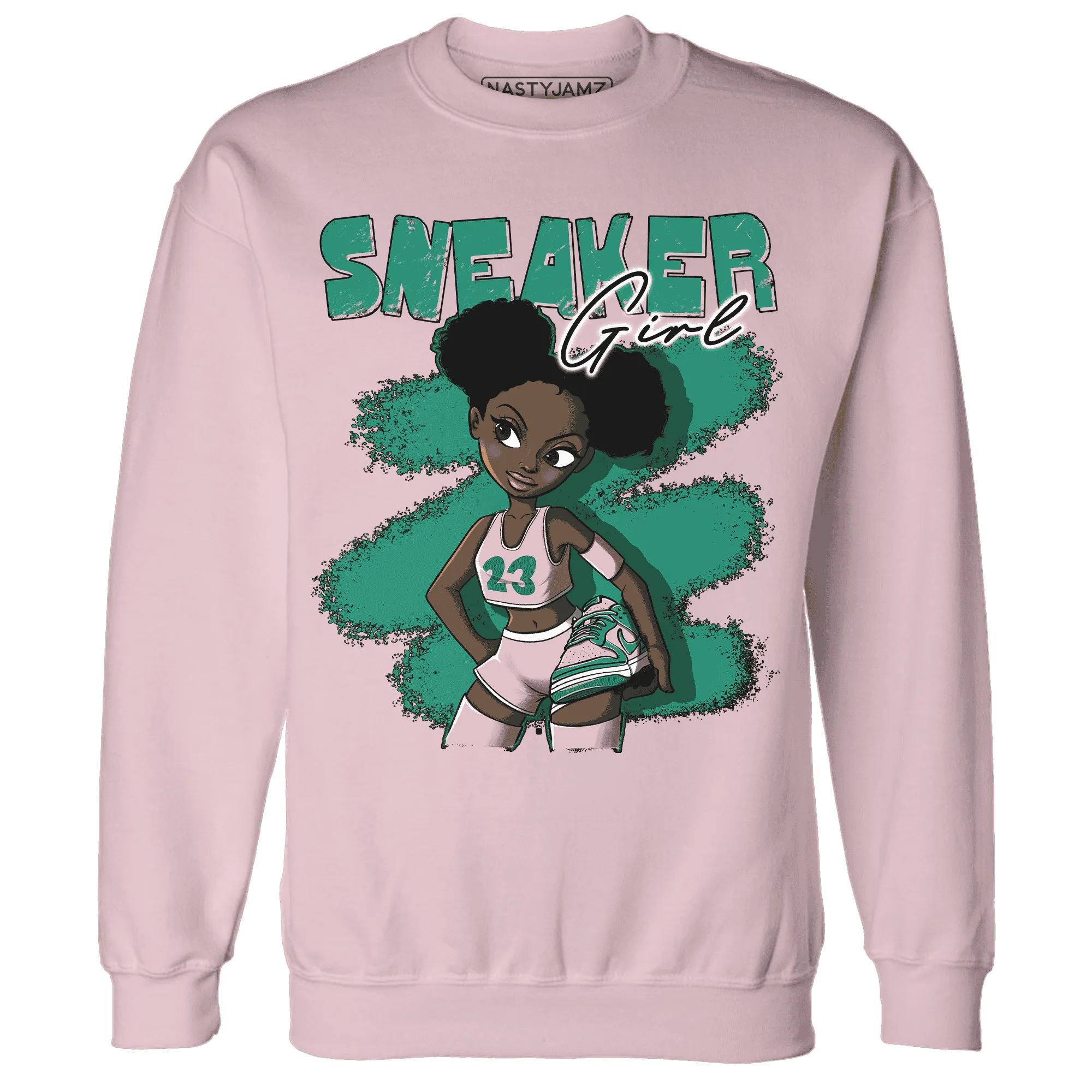 NastyJamz-Dunk-Pink-Malachite-Medium-Soft-Low-Sail-Sweatshirt-Match-Black-Sneaker-Girl