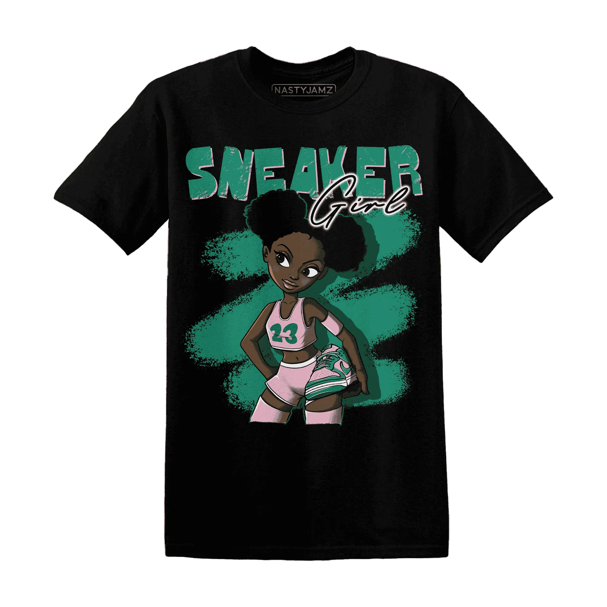 NastyJamz-Dunk-Pink-Malachite-Medium-Soft-Low-Sail-T-Shirt-Match-Black-Sneaker-Girl