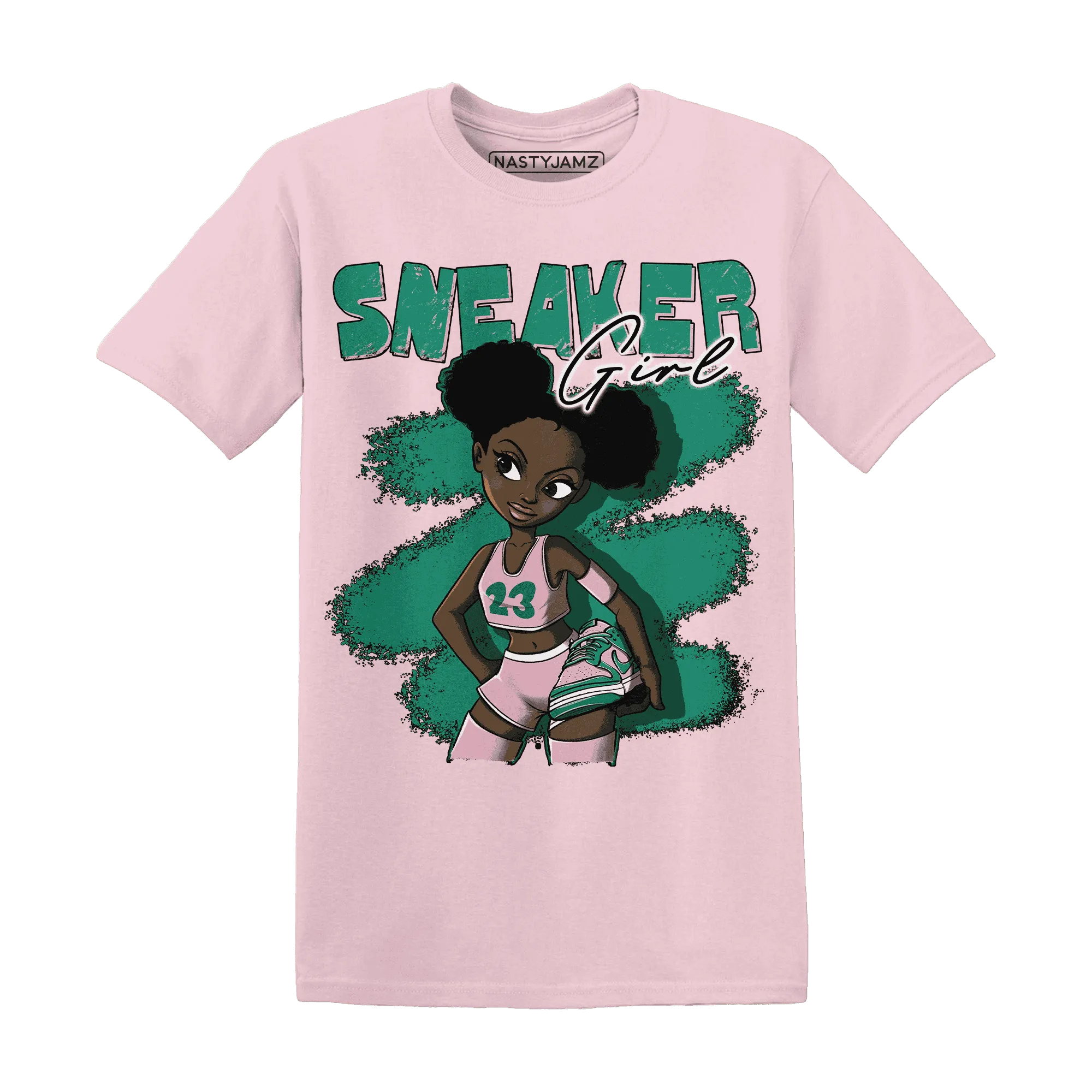 NastyJamz-Dunk-Pink-Malachite-Medium-Soft-Low-Sail-T-Shirt-Match-Black-Sneaker-Girl