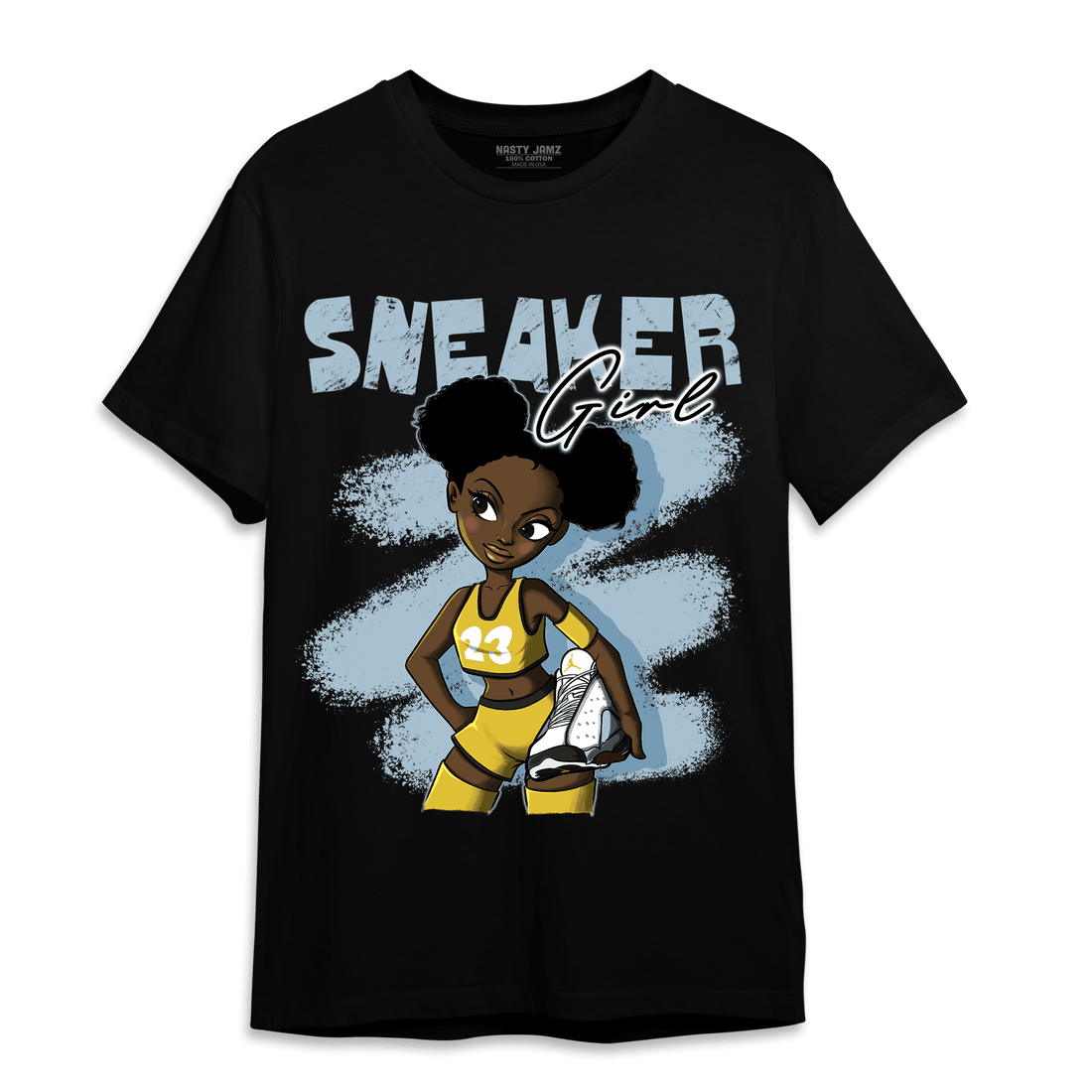 Blue Grey 13s T Shirt Match Black Sneaker Girl - NastyJamz