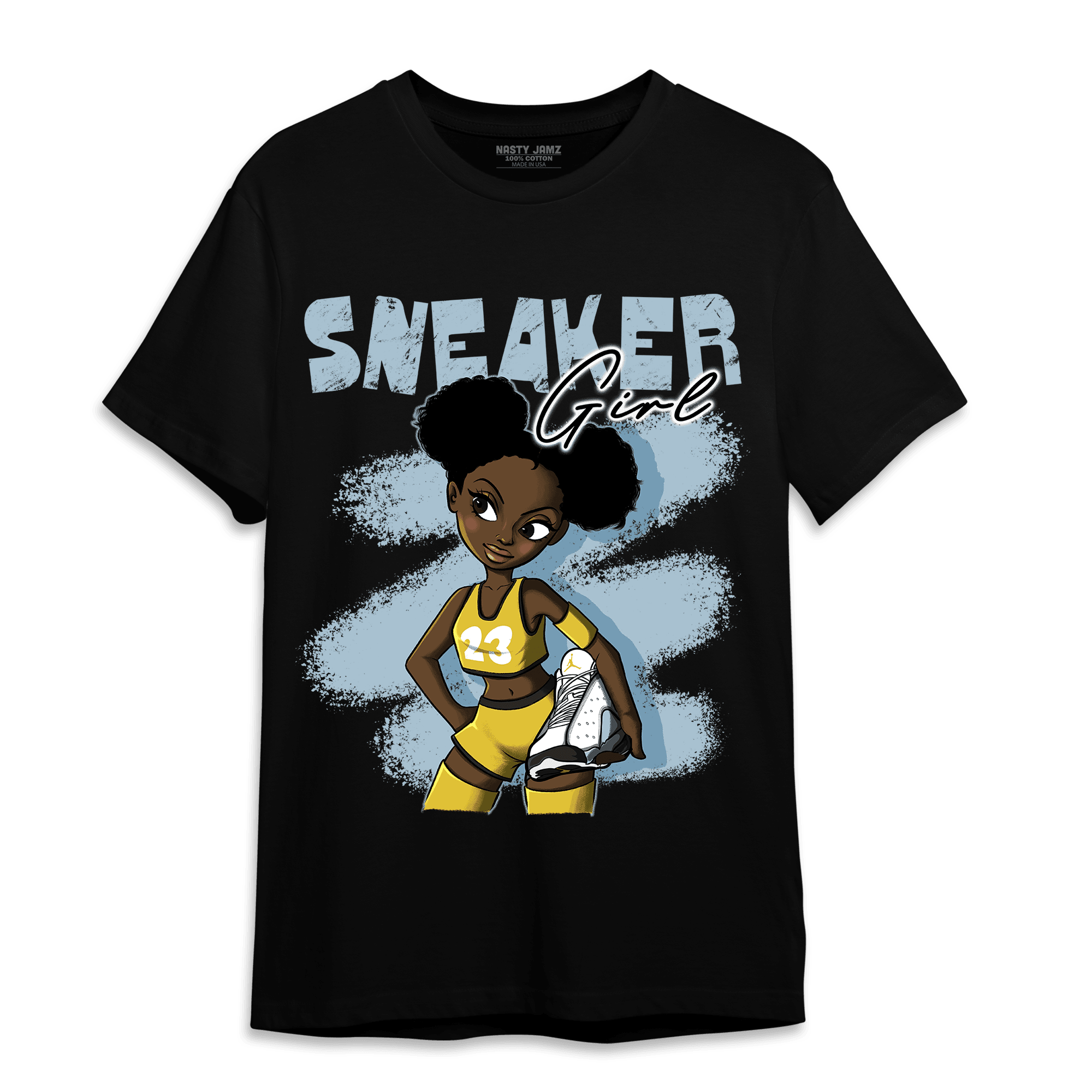 Blue Grey 13s T Shirt Match Black Sneaker Girl - NastyJamz