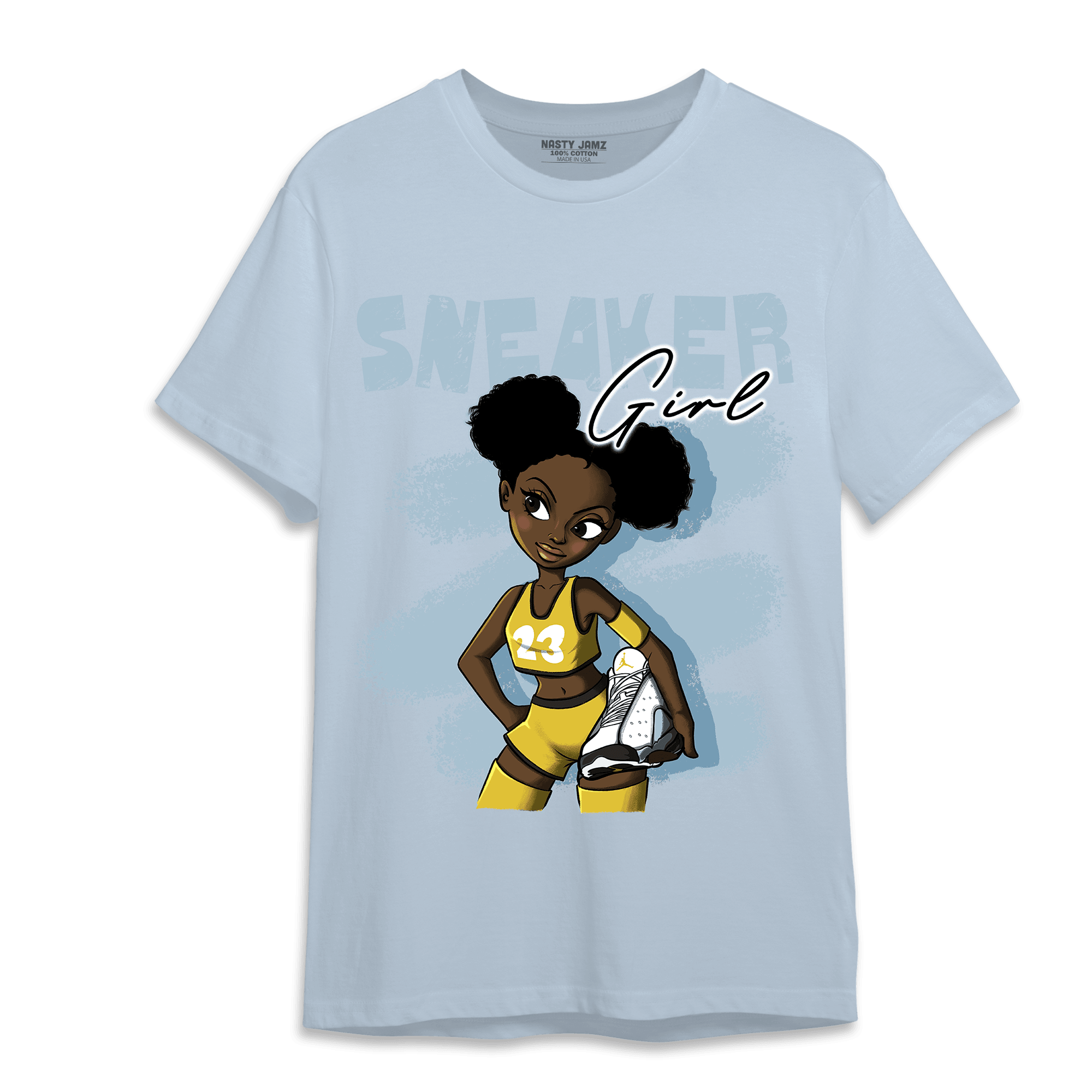 Blue Grey 13s T Shirt Match Black Sneaker Girl - NastyJamz