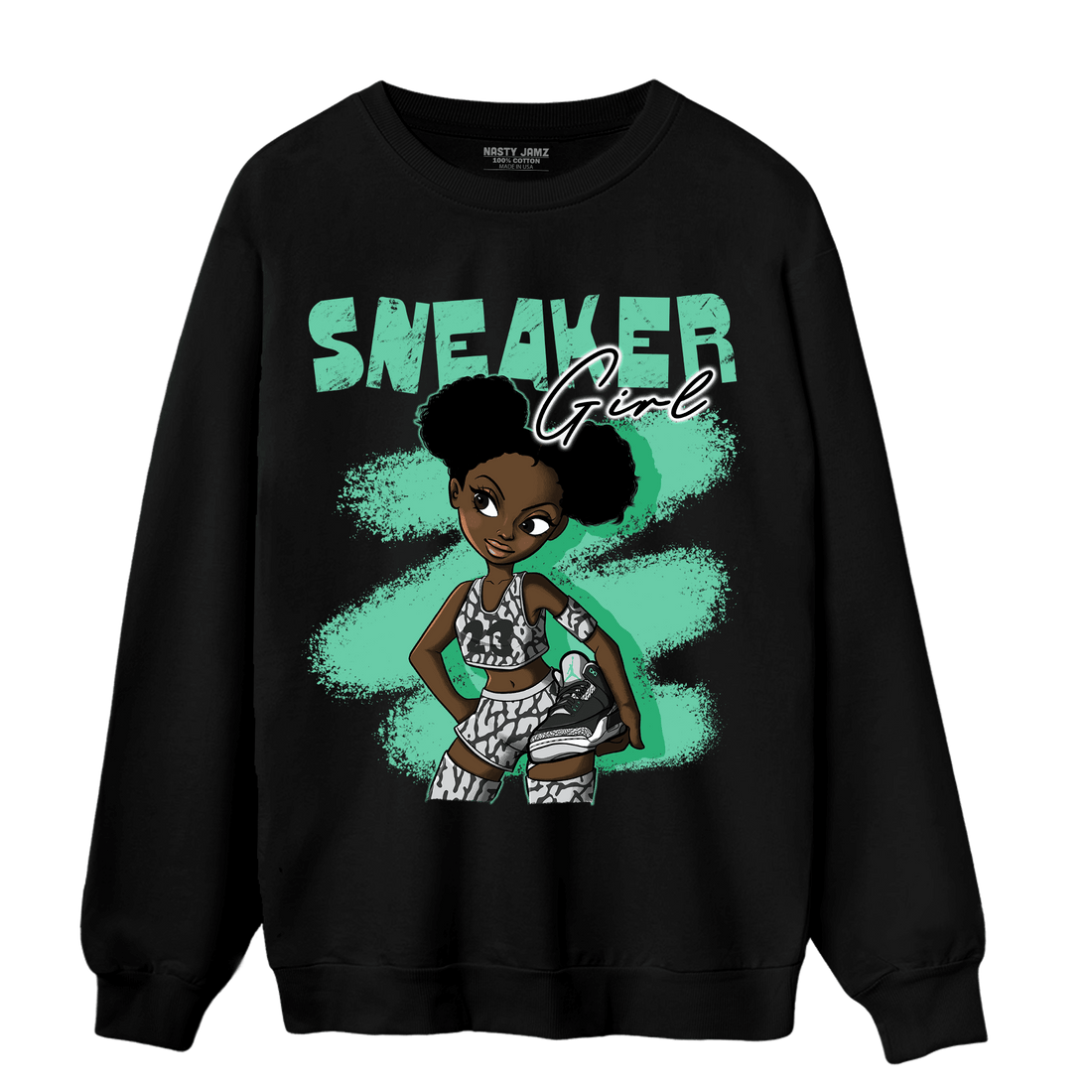 Green Glow 3s Sweatshirt Match Black Sneaker Girl - NastyJamz