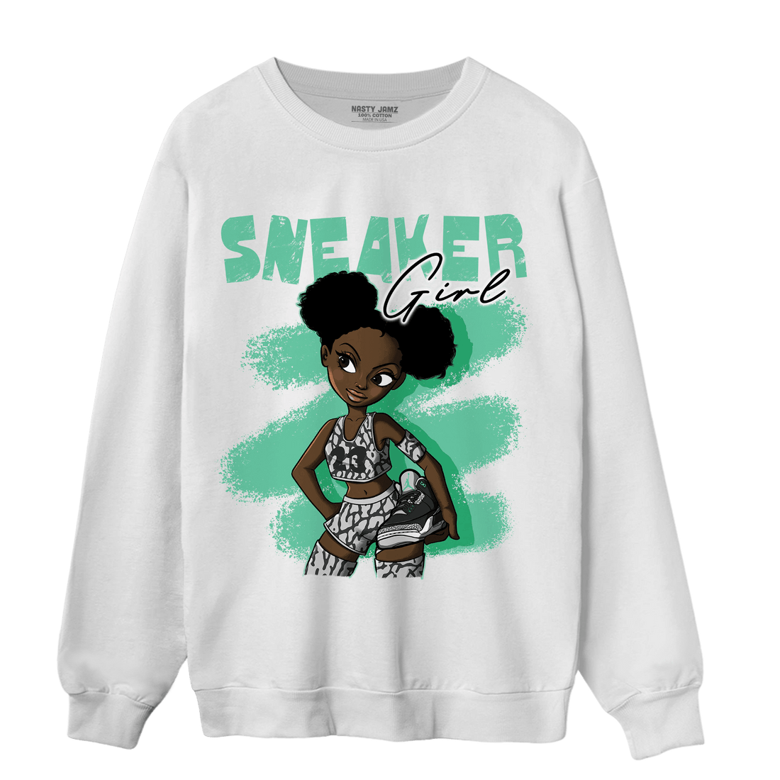 Green Glow 3s Sweatshirt Match Black Sneaker Girl - NastyJamz
