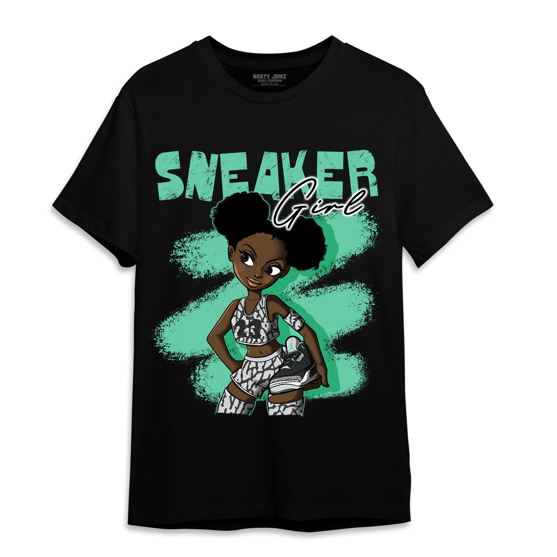 Green Glow 3s T Shirt Match Black Sneaker Girl - NastyJamz