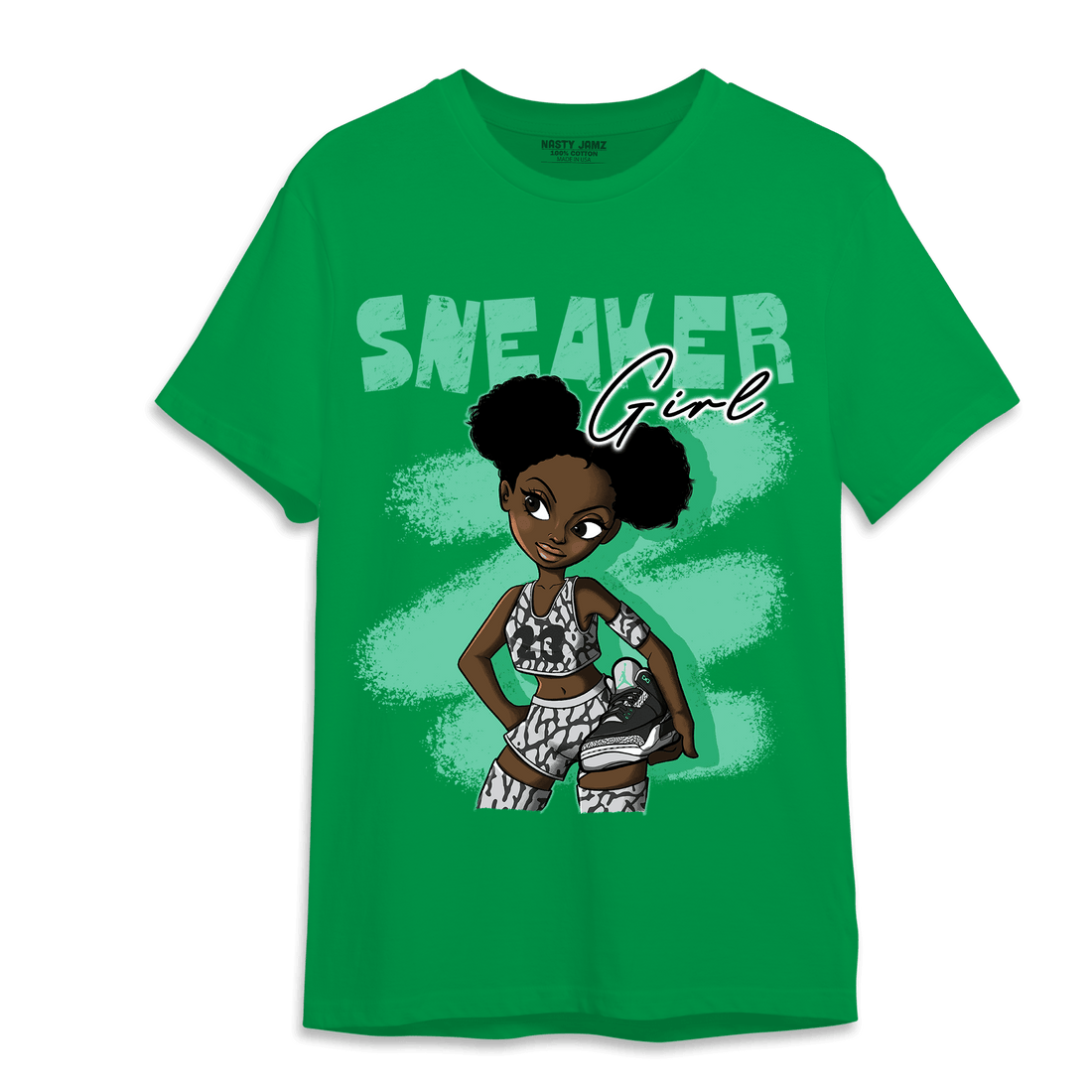 Green Glow 3s T Shirt Match Black Sneaker Girl - NastyJamz