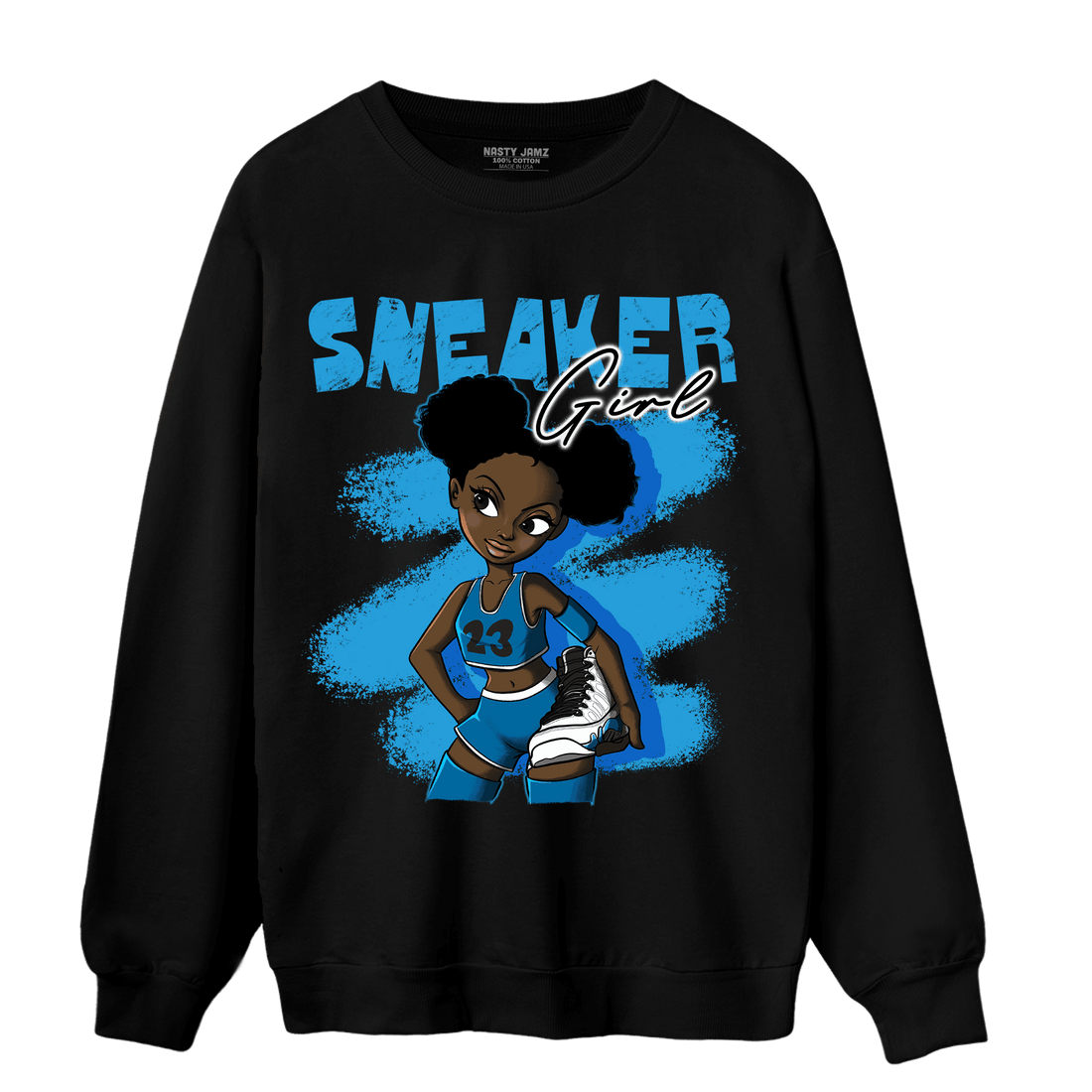 Powder Blue 9s Sweatshirt Match Black Sneaker Girl - NastyJamz
