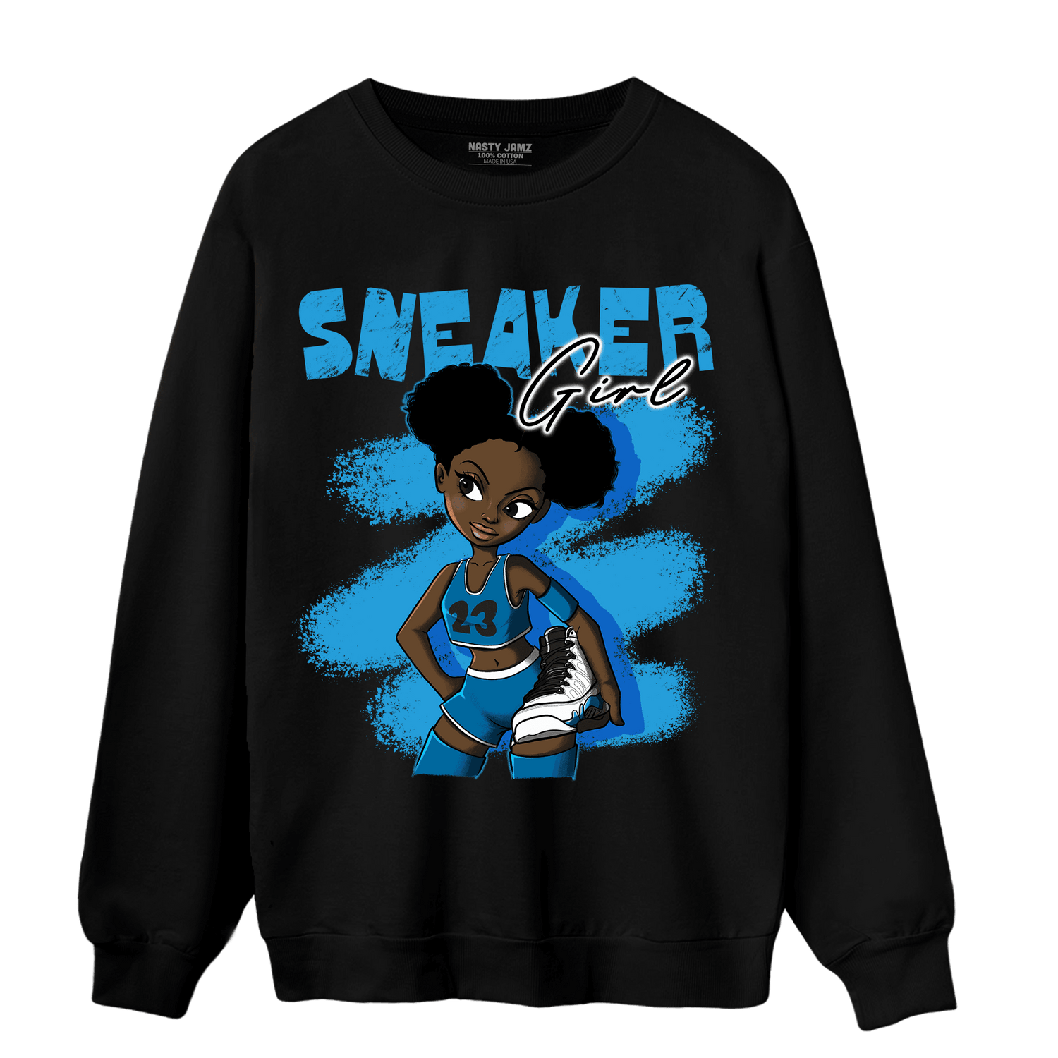 Powder Blue 9s Sweatshirt Match Black Sneaker Girl - NastyJamz