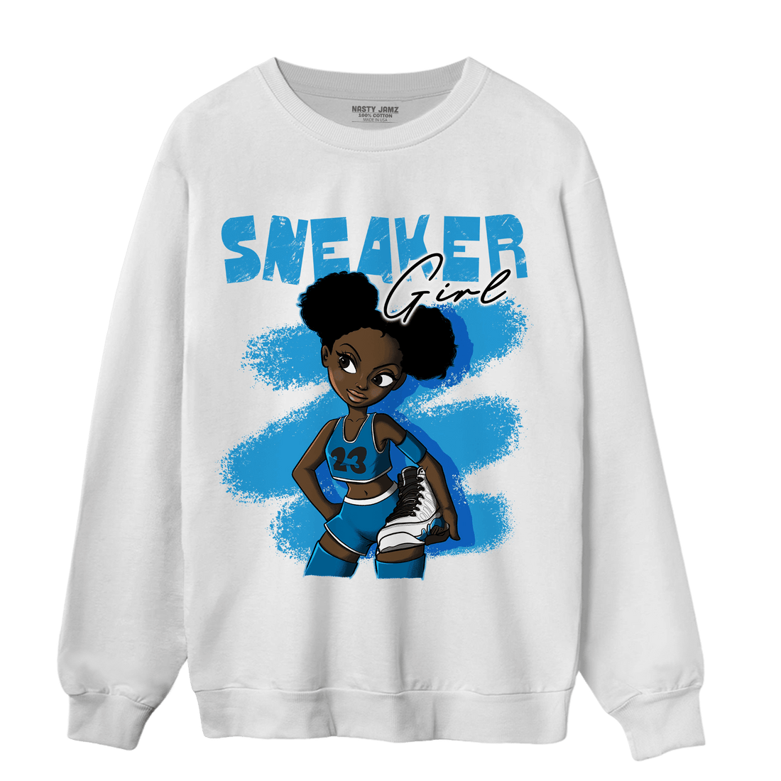 Powder Blue 9s Sweatshirt Match Black Sneaker Girl - NastyJamz