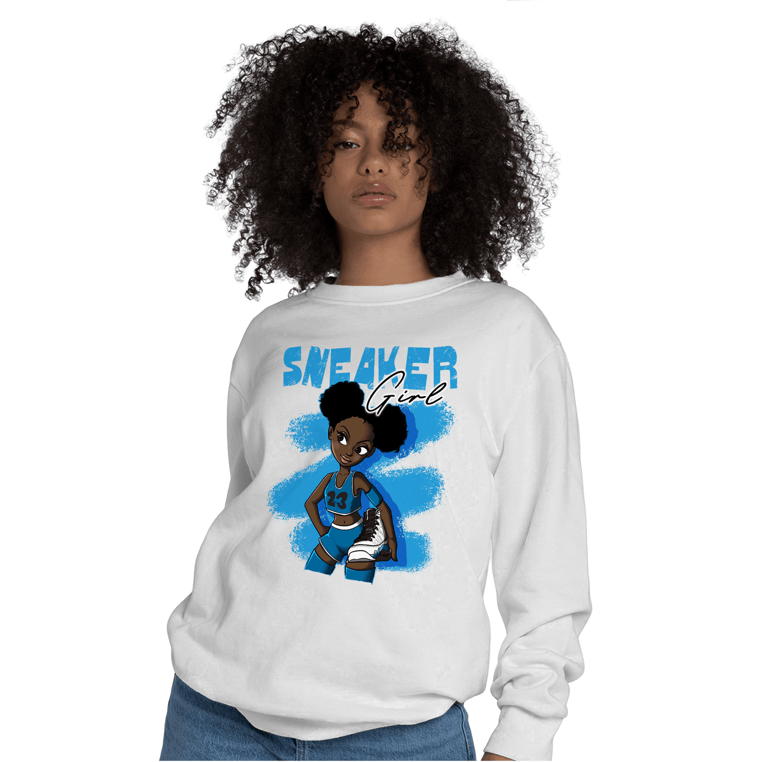 Powder Blue 9s Sweatshirt Match Black Sneaker Girl - NastyJamz
