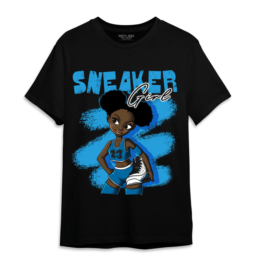 Powder Blue 9s T Shirt Match Black Sneaker Girl - NastyJamz
