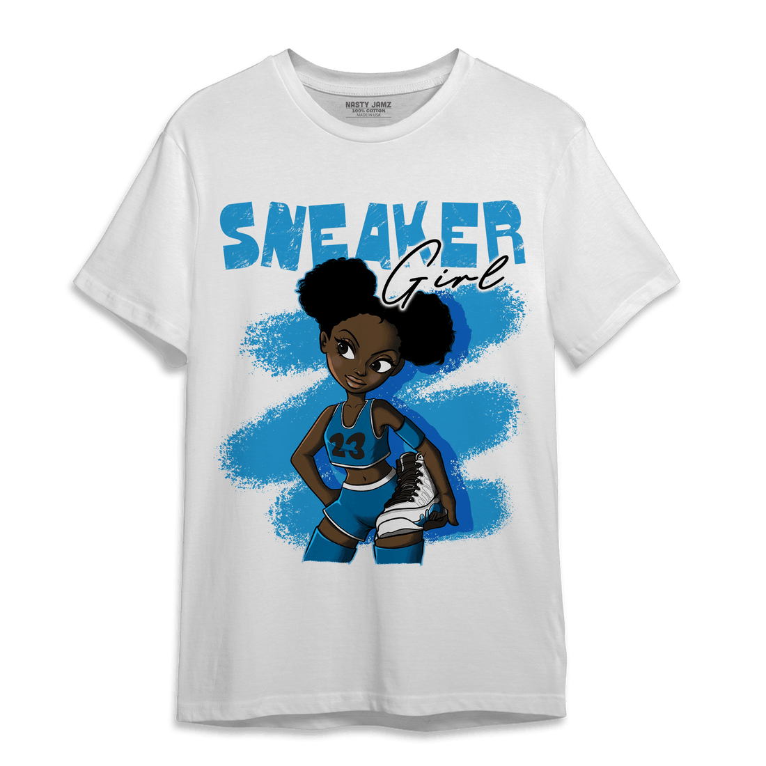 Powder Blue 9s T Shirt Match Black Sneaker Girl - NastyJamz