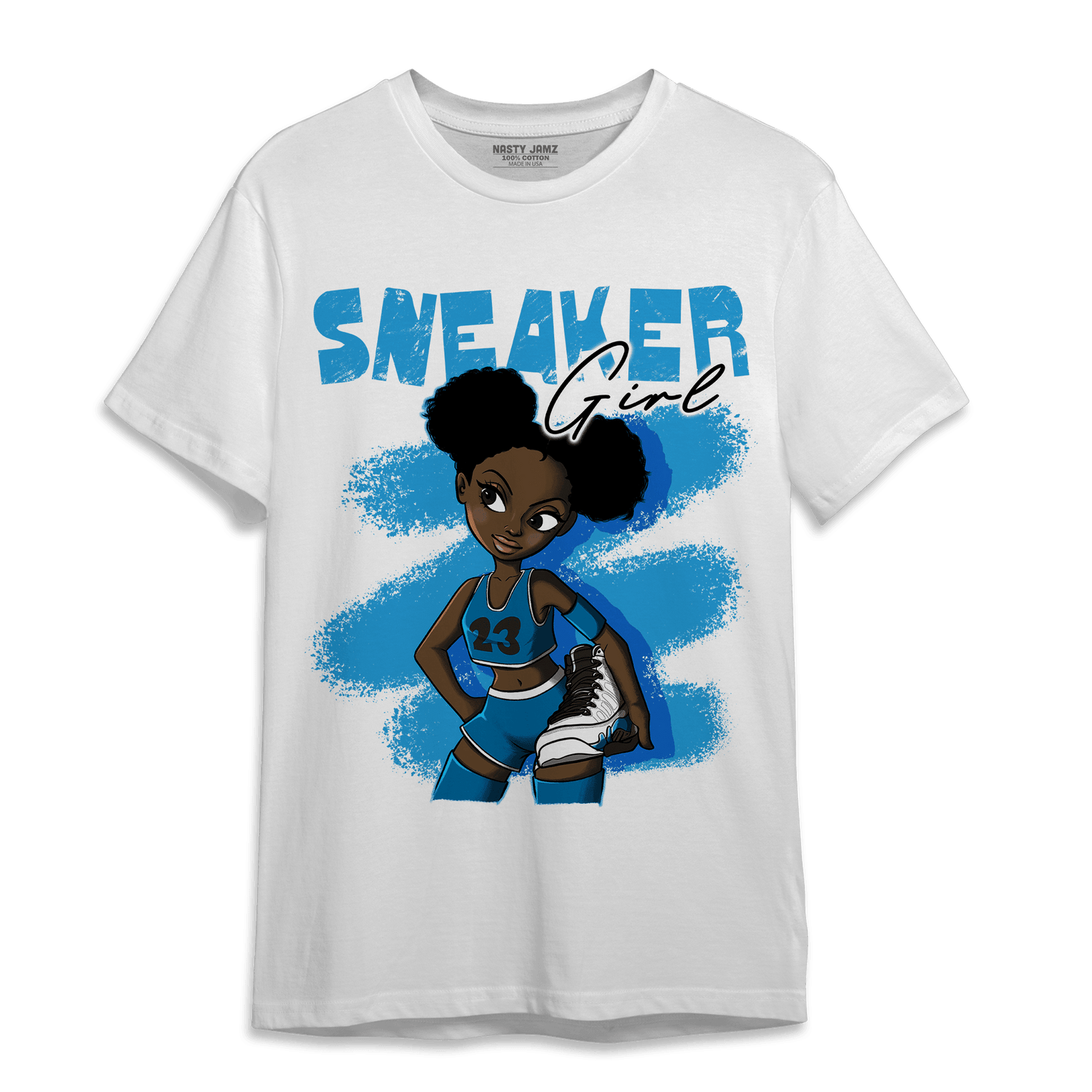Powder Blue 9s T Shirt Match Black Sneaker Girl - NastyJamz