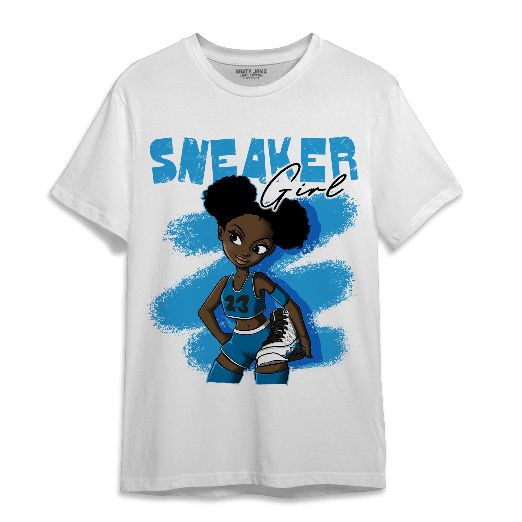 Powder Blue 9s T Shirt Match Black Sneaker Girl - NastyJamz