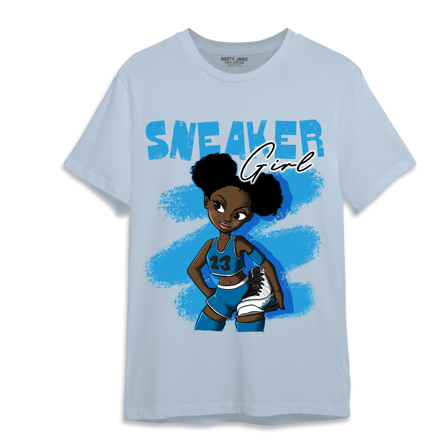 Powder Blue 9s T Shirt Match Black Sneaker Girl - NastyJamz